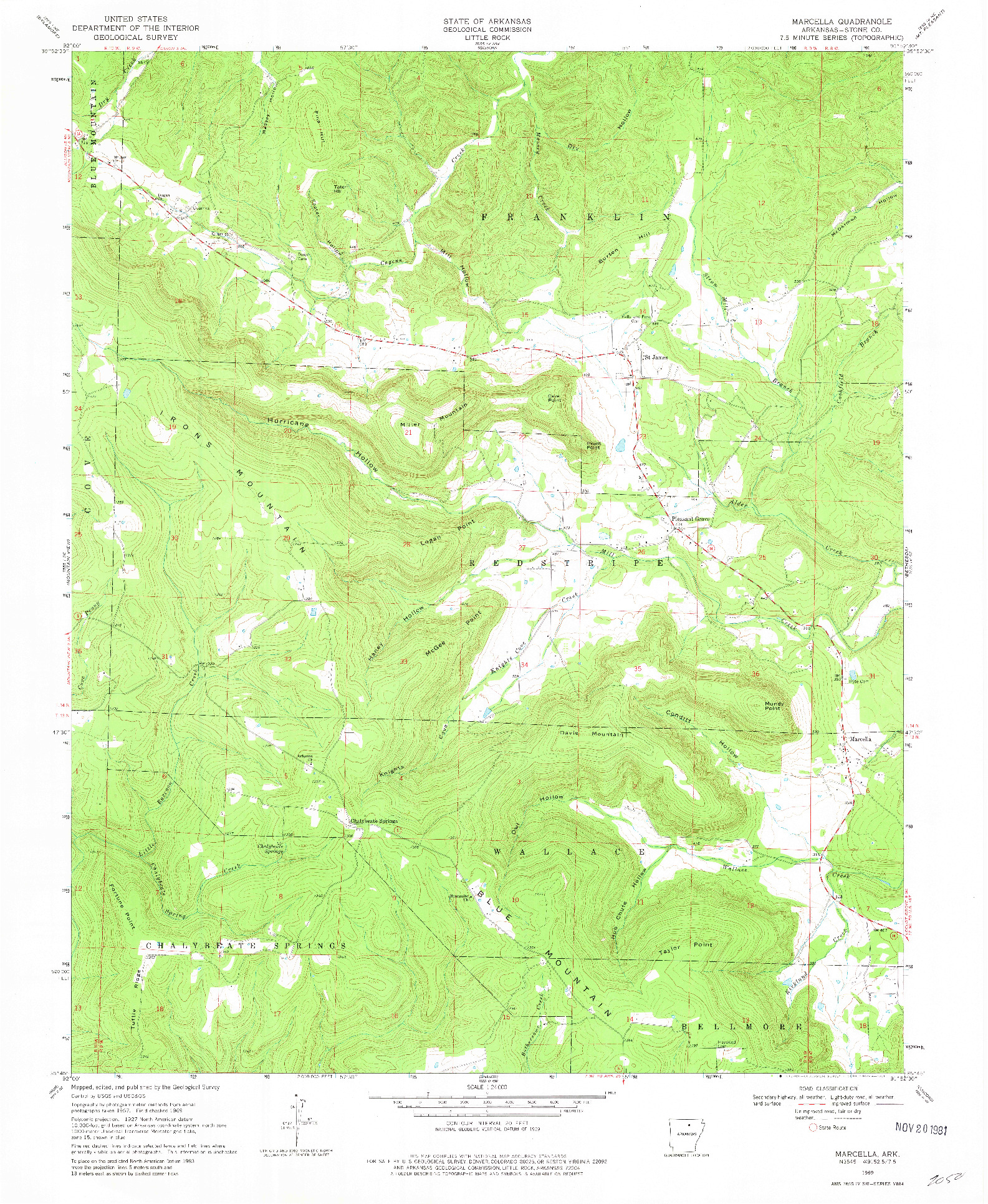 USGS 1:24000-SCALE QUADRANGLE FOR MARCELLA, AR 1969