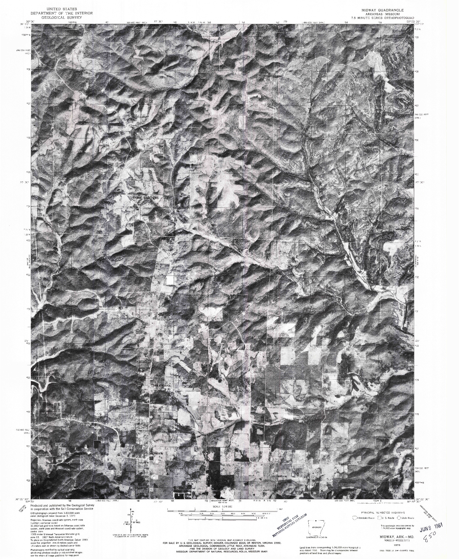 USGS 1:24000-SCALE QUADRANGLE FOR MIDWAY, AR 1979