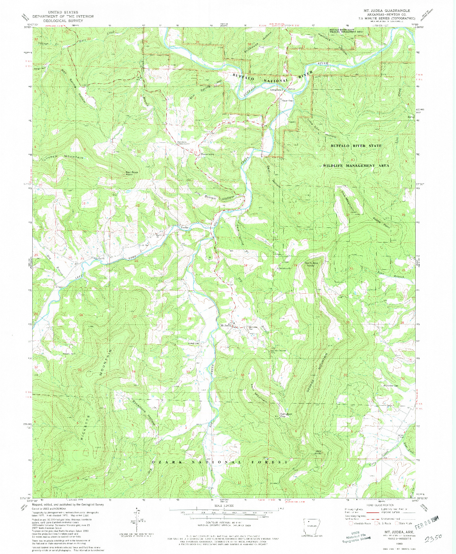 USGS 1:24000-SCALE QUADRANGLE FOR MT JUDEA, AR 1980