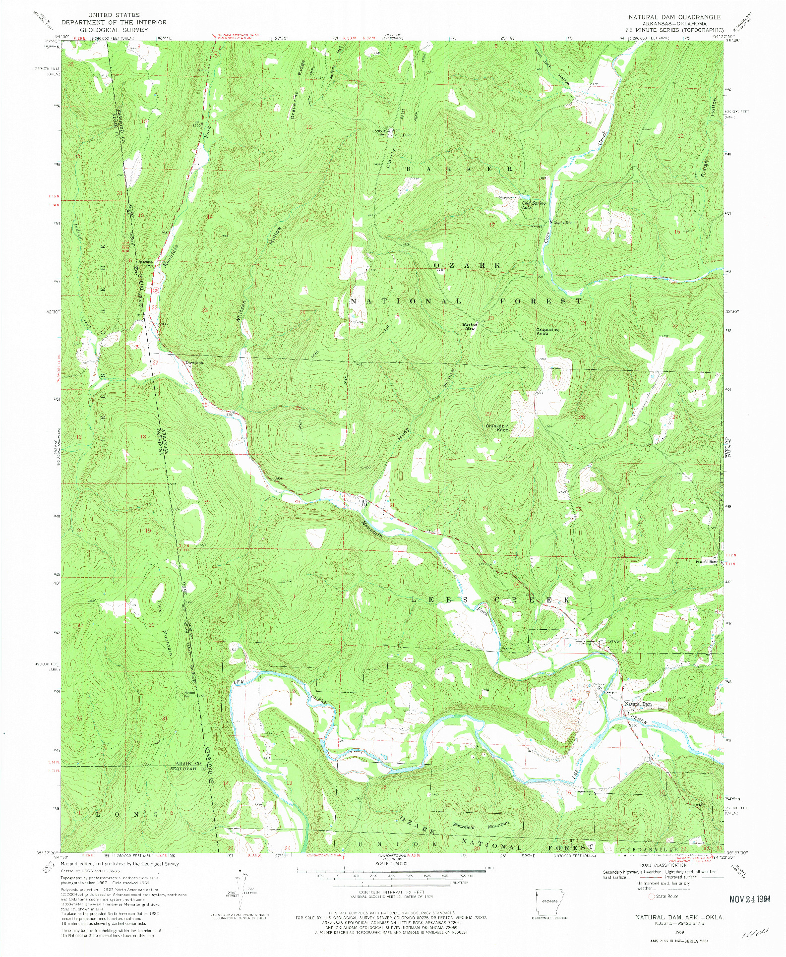 USGS 1:24000-SCALE QUADRANGLE FOR NATURAL DAM, AR 1969