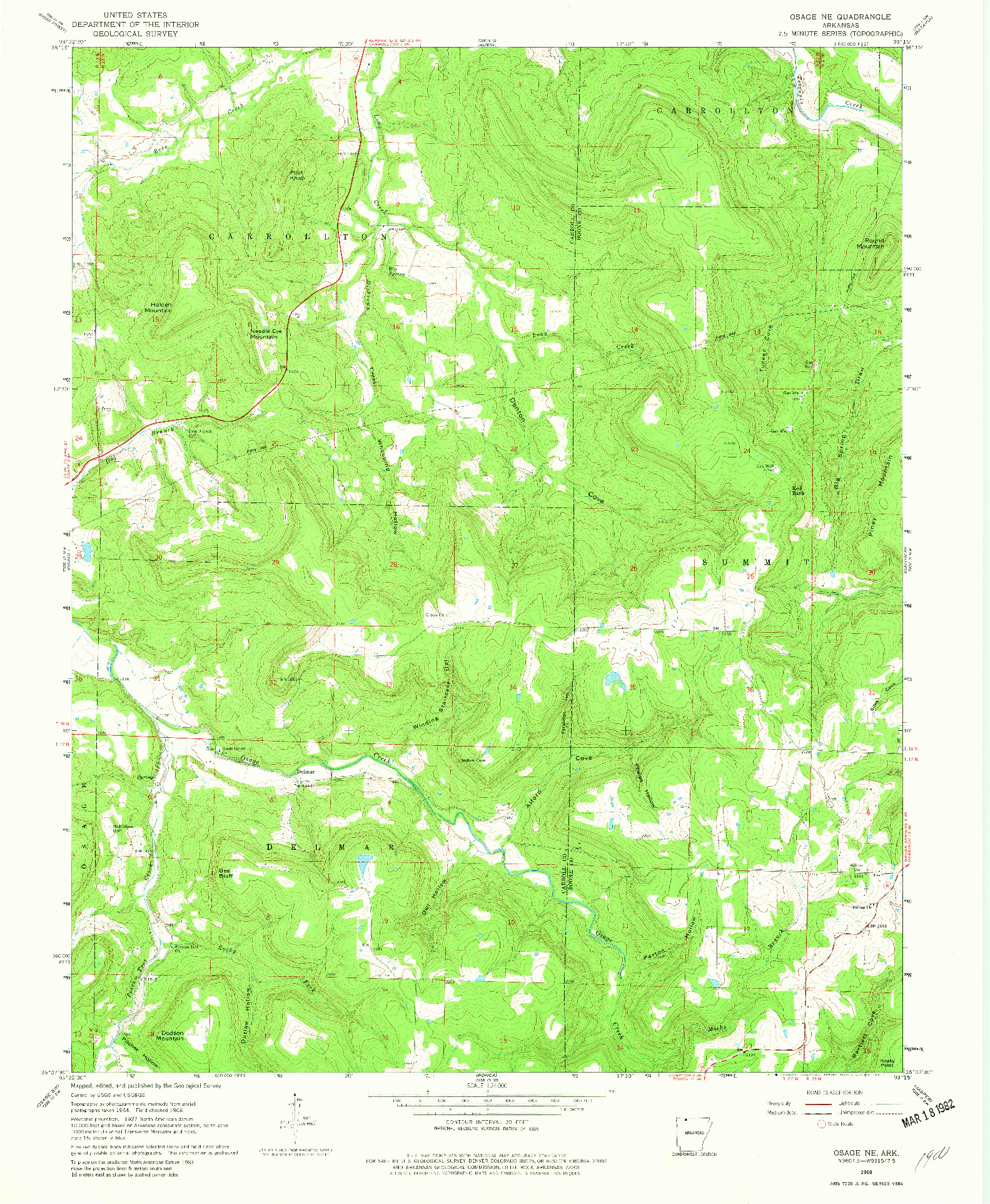 USGS 1:24000-SCALE QUADRANGLE FOR OSAGE NE, AR 1968