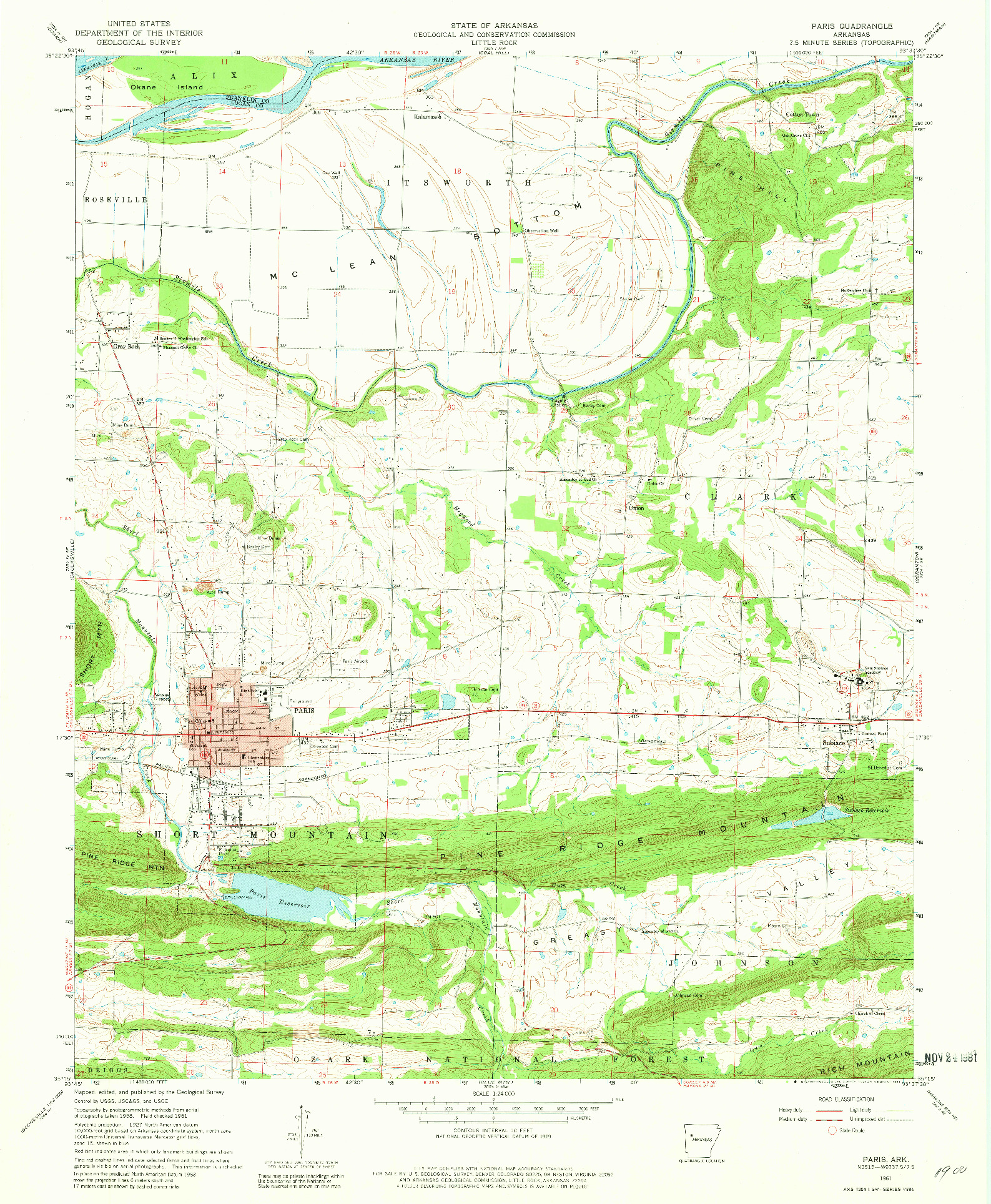 USGS 1:24000-SCALE QUADRANGLE FOR PARIS, AR 1961