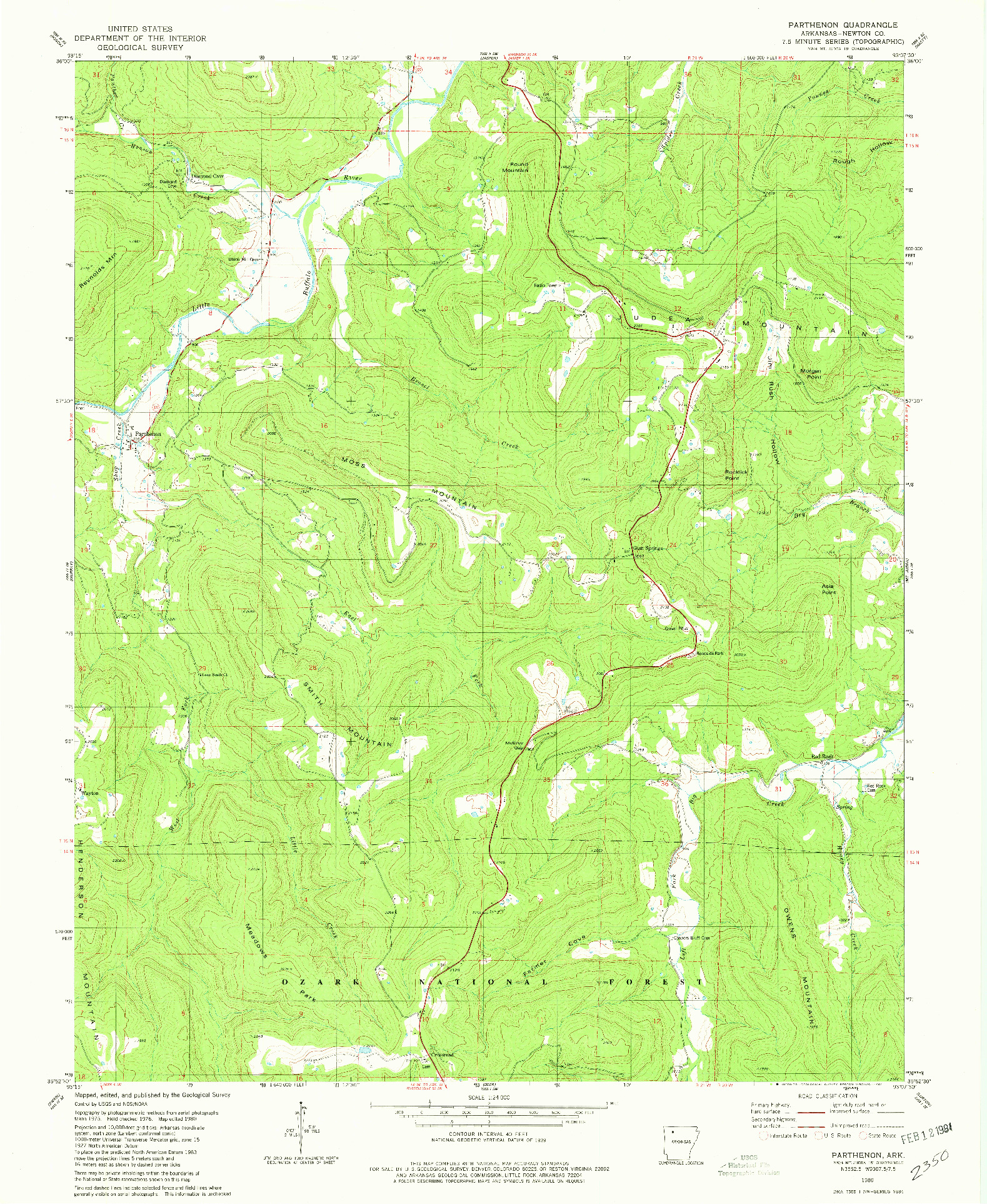 USGS 1:24000-SCALE QUADRANGLE FOR PARTHENON, AR 1980