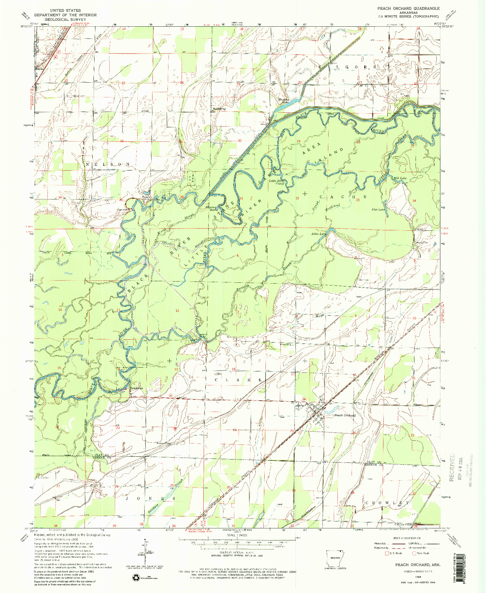 USGS 1:24000-SCALE QUADRANGLE FOR PEACH ORCHARD, AR 1964