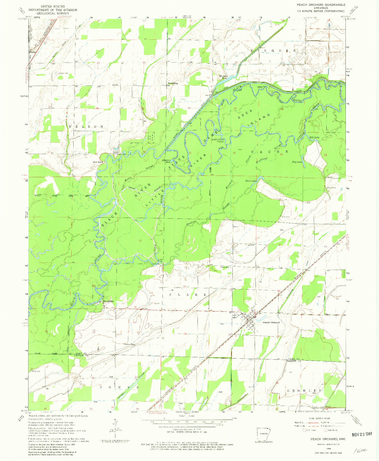 USGS 1:24000-SCALE QUADRANGLE FOR PEACH ORCHARD, AR 1964