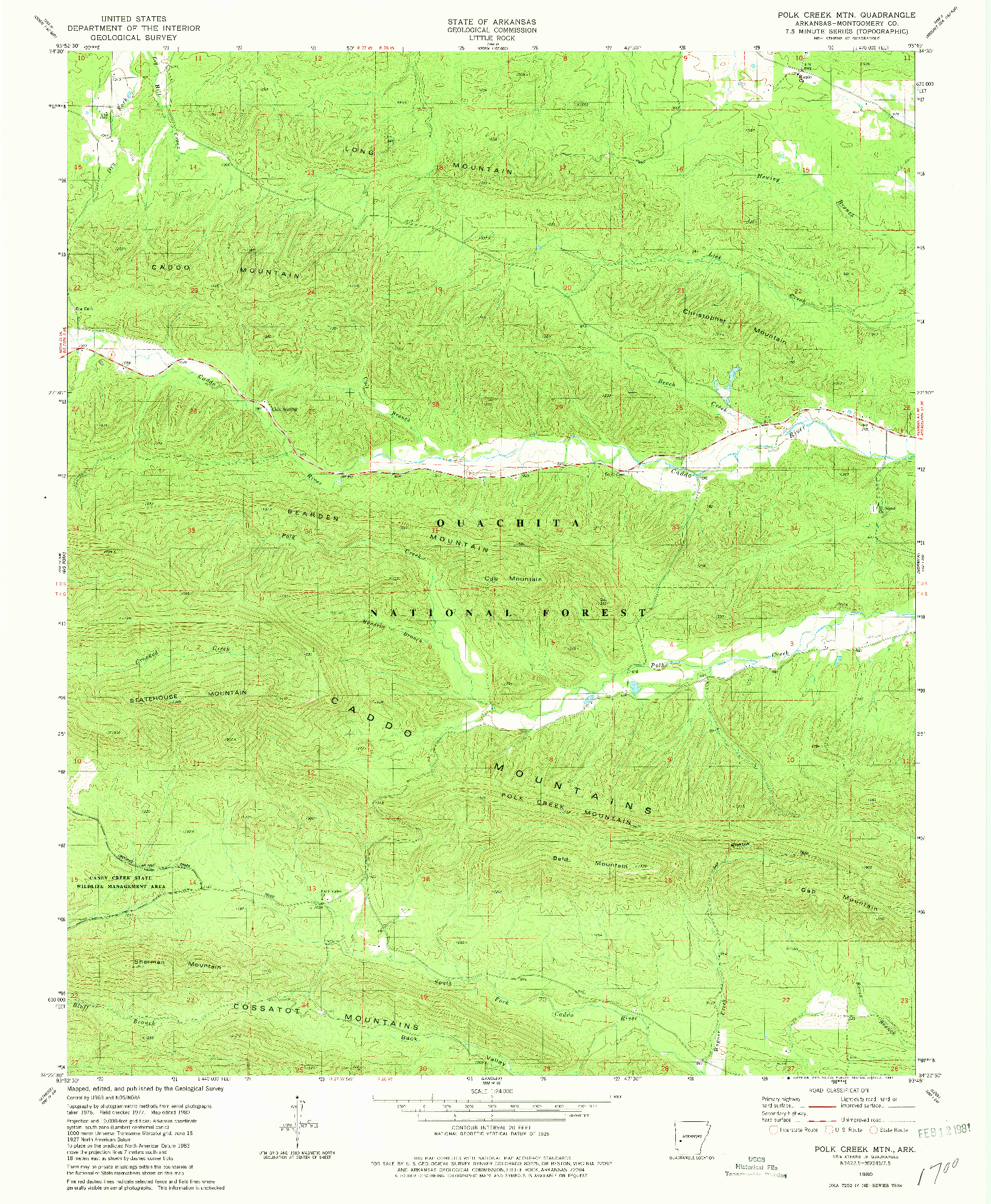 USGS 1:24000-SCALE QUADRANGLE FOR POLK CREEK MTN, AR 1980