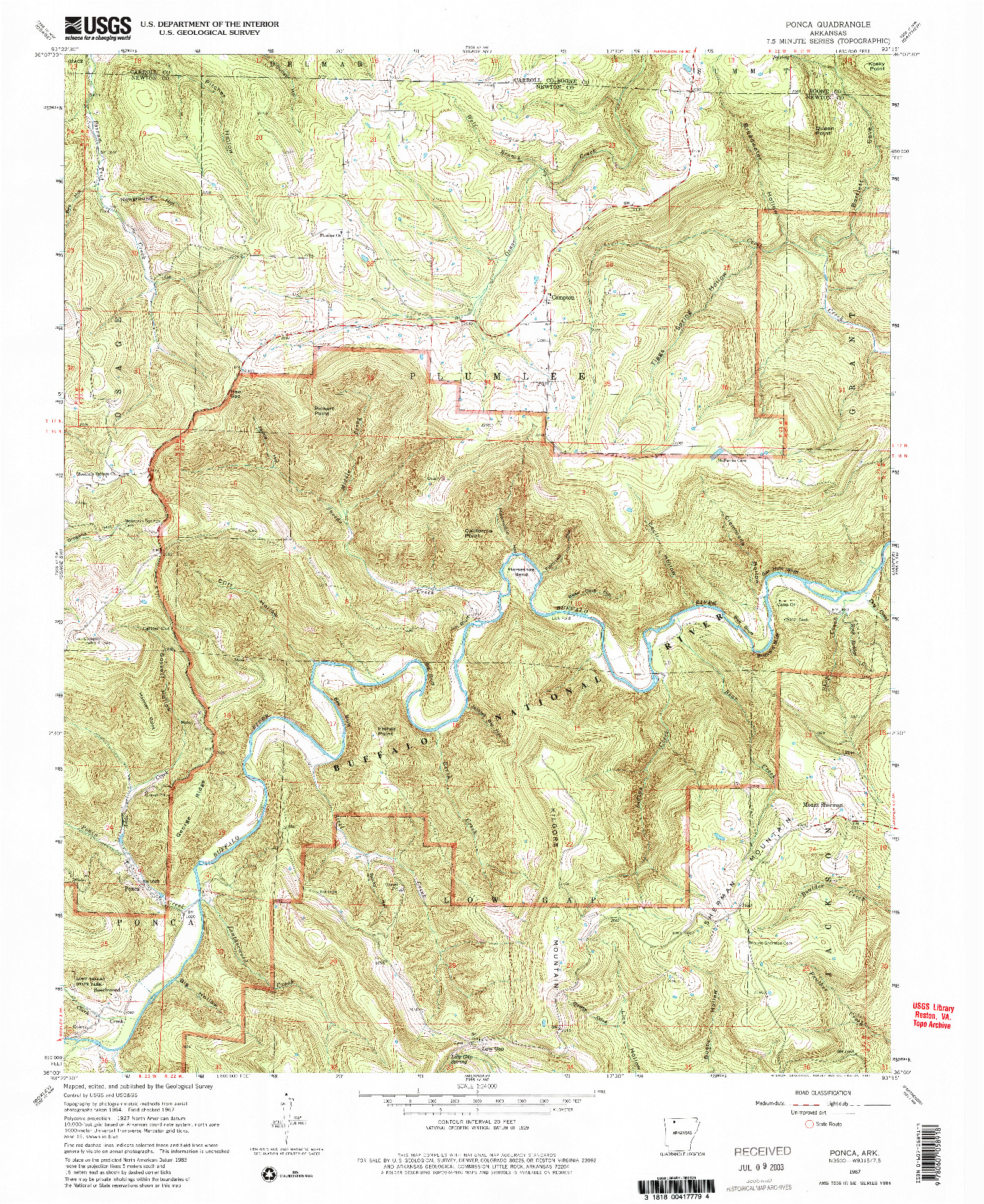USGS 1:24000-SCALE QUADRANGLE FOR PONCA, AR 1967