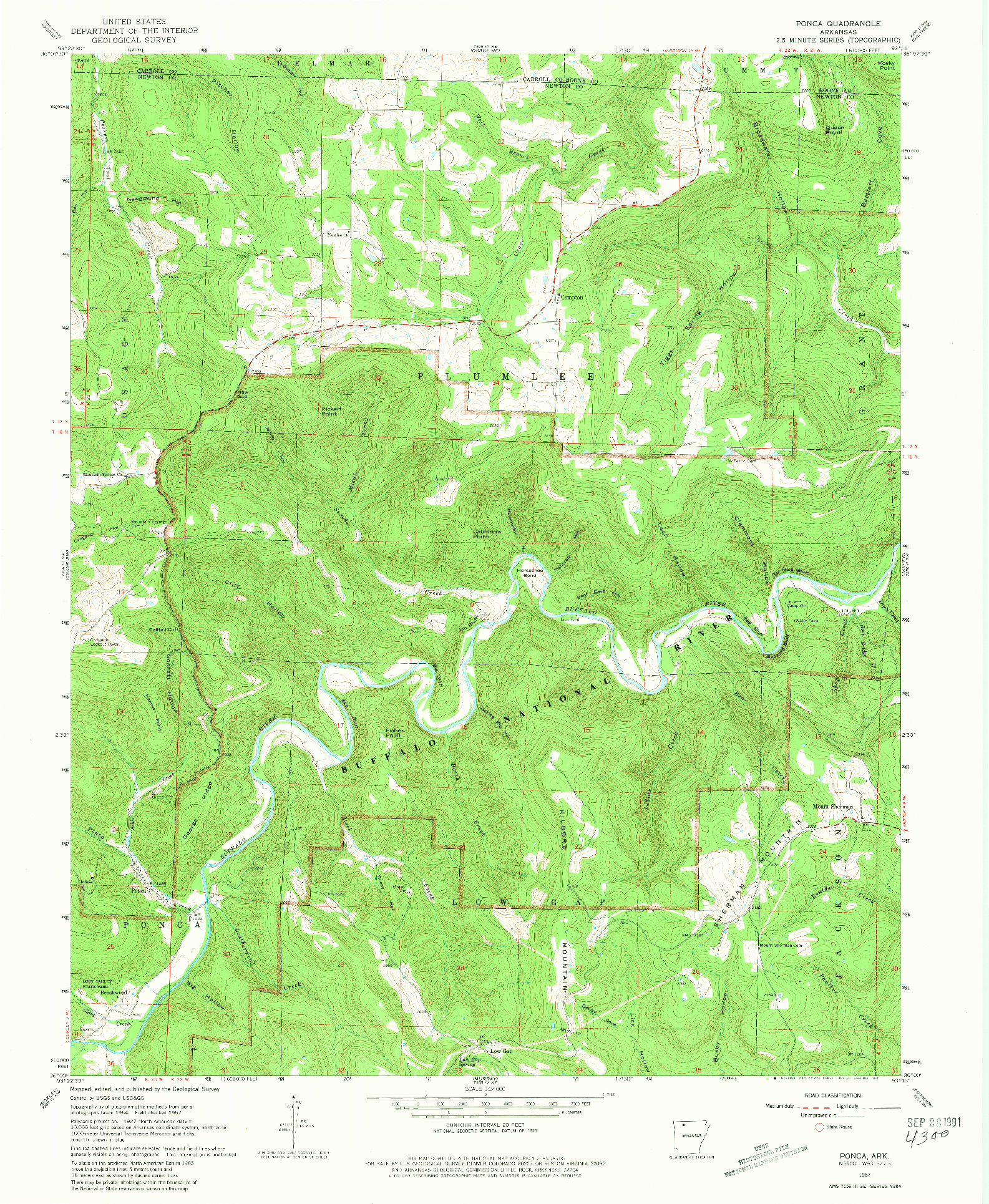 USGS 1:24000-SCALE QUADRANGLE FOR PONCA, AR 1967