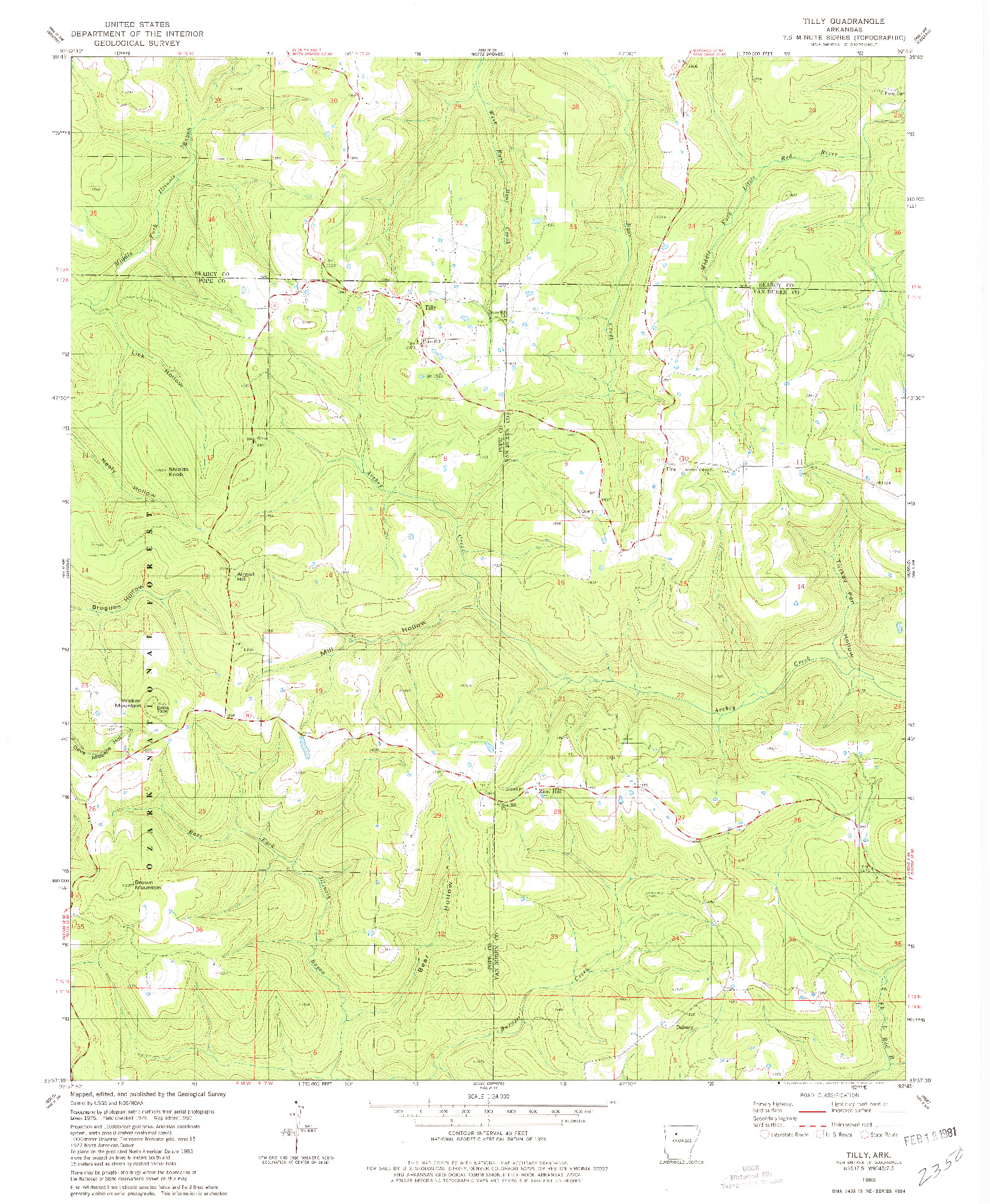 USGS 1:24000-SCALE QUADRANGLE FOR TILLY, AR 1980