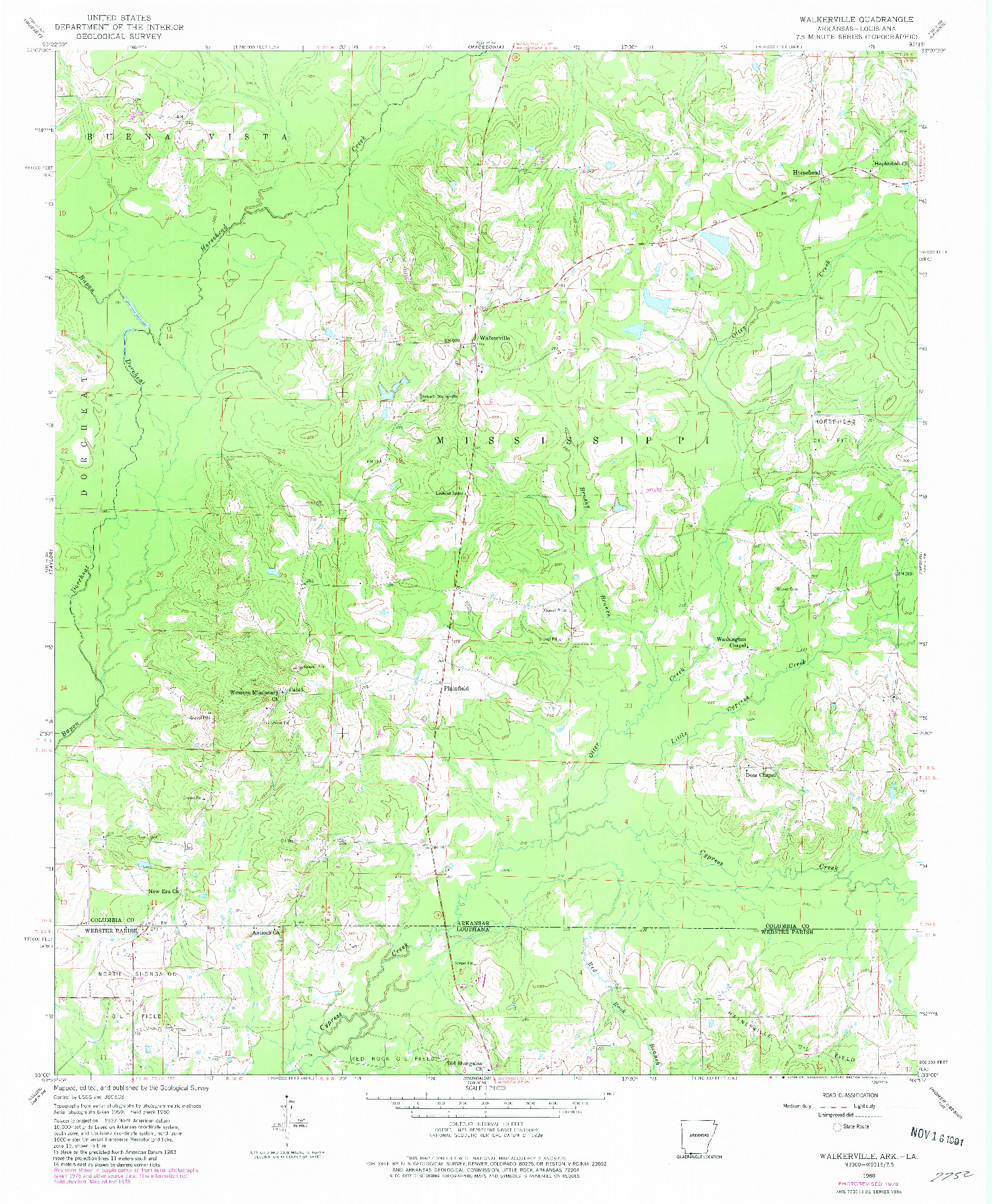 USGS 1:24000-SCALE QUADRANGLE FOR WALKERVILLE, AR 1960