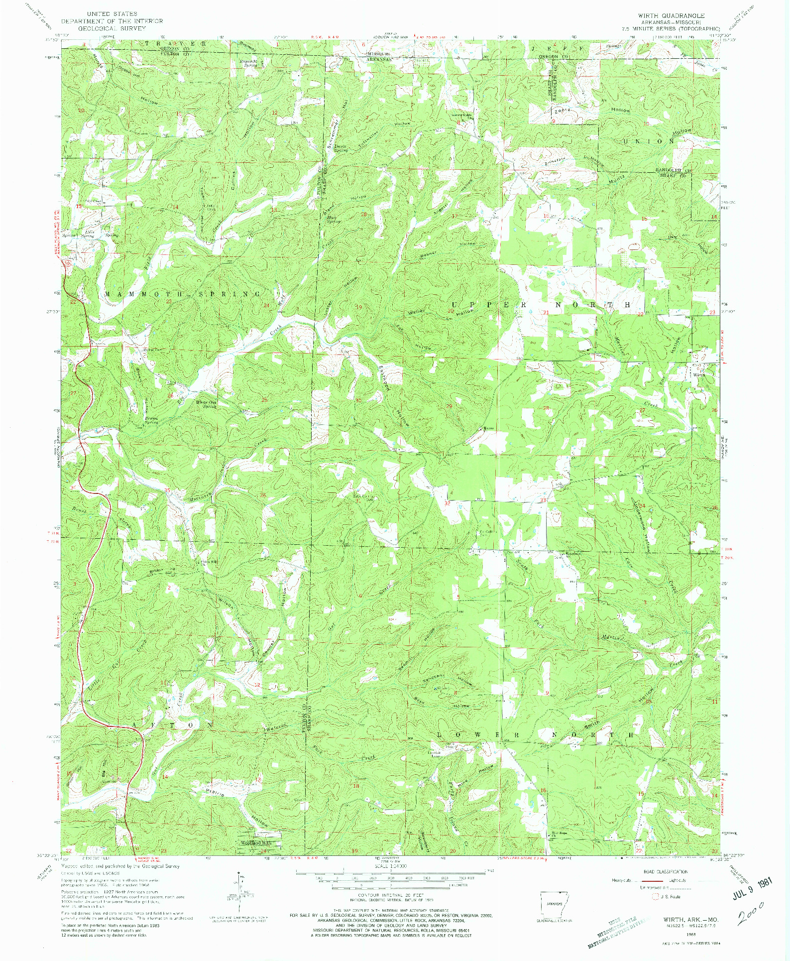USGS 1:24000-SCALE QUADRANGLE FOR WIRTH, AR 1968