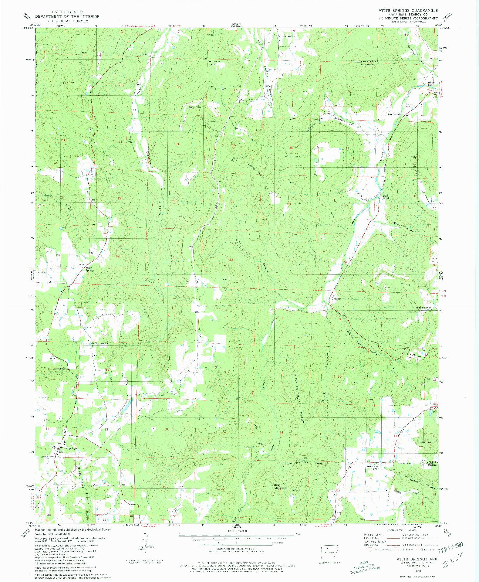 USGS 1:24000-SCALE QUADRANGLE FOR WITTS SPRINGS, AR 1980