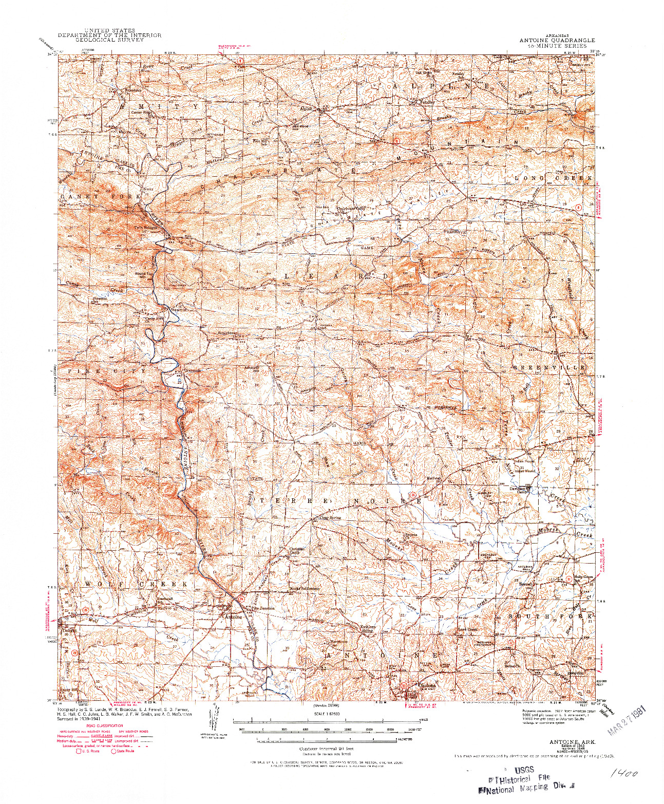 USGS 1:62500-SCALE QUADRANGLE FOR ANTOINE, AR 1943