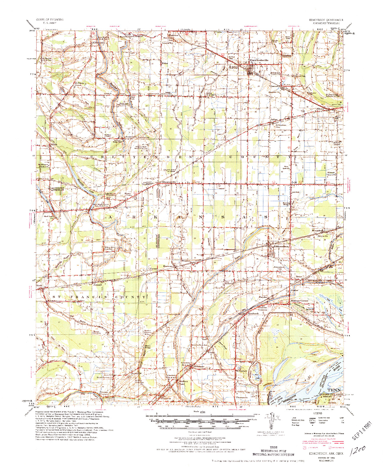 USGS 1:62500-SCALE QUADRANGLE FOR EDMONDSON, AR 1954