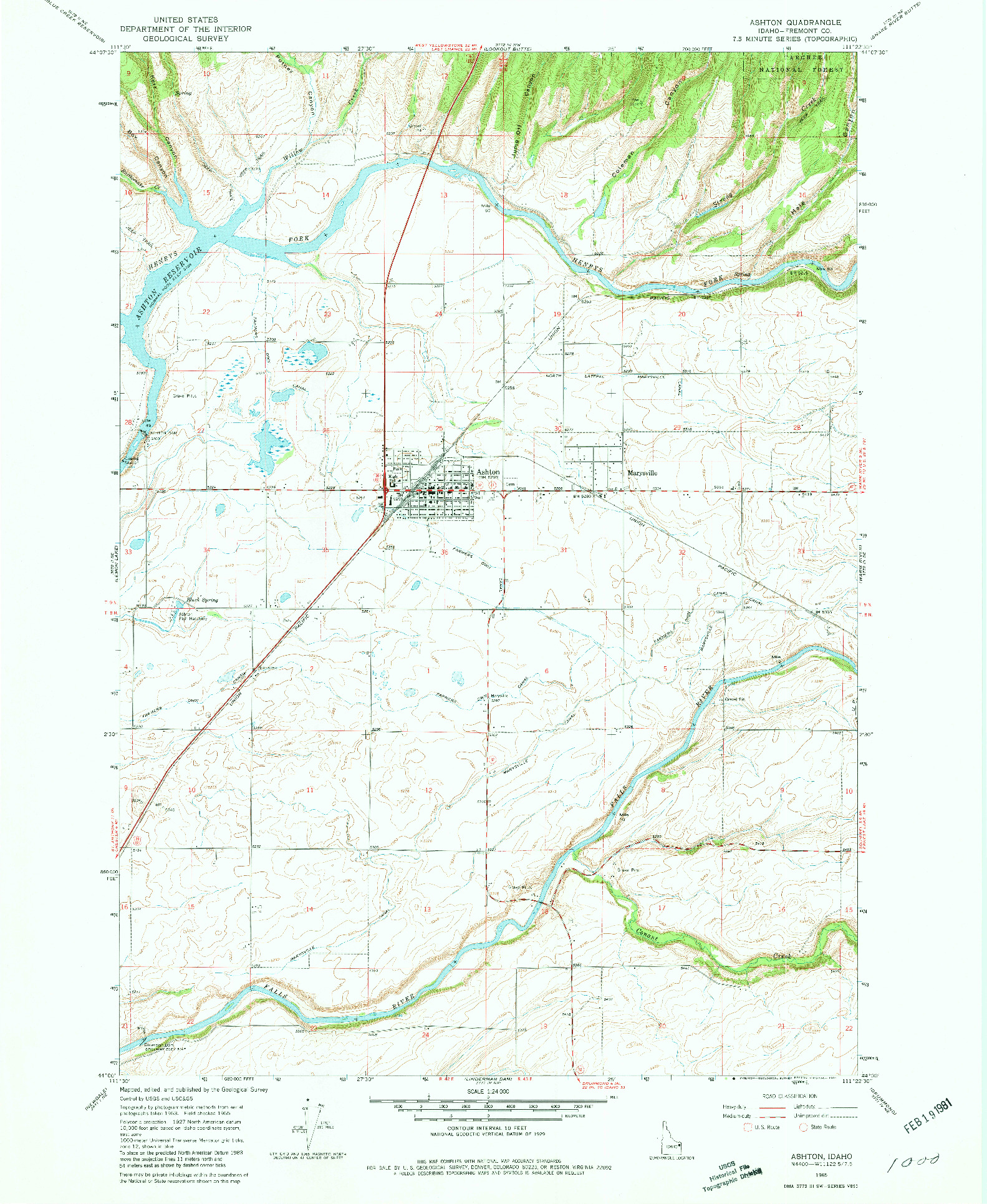 USGS 1:24000-SCALE QUADRANGLE FOR ASHTON, ID 1965