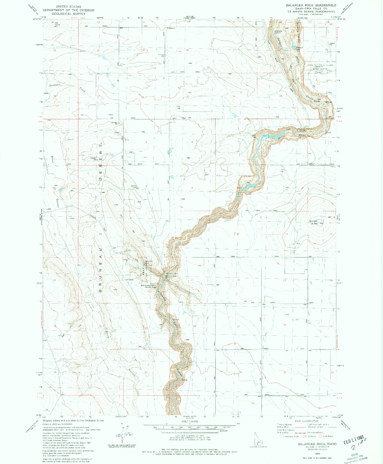 USGS 1:24000-SCALE QUADRANGLE FOR BALANCED ROCK, ID 1980