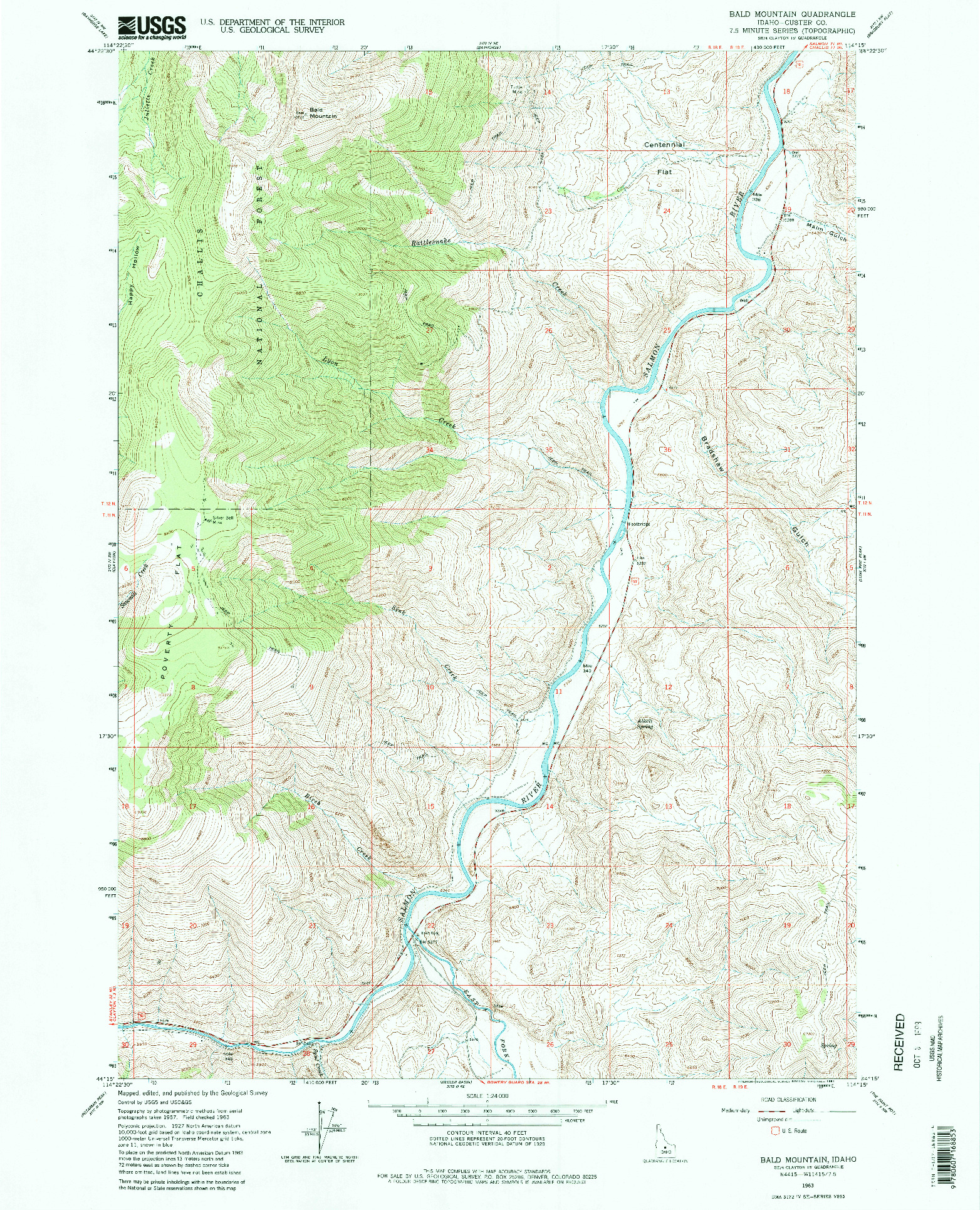 USGS 1:24000-SCALE QUADRANGLE FOR BALD MOUNTAIN, ID 1963