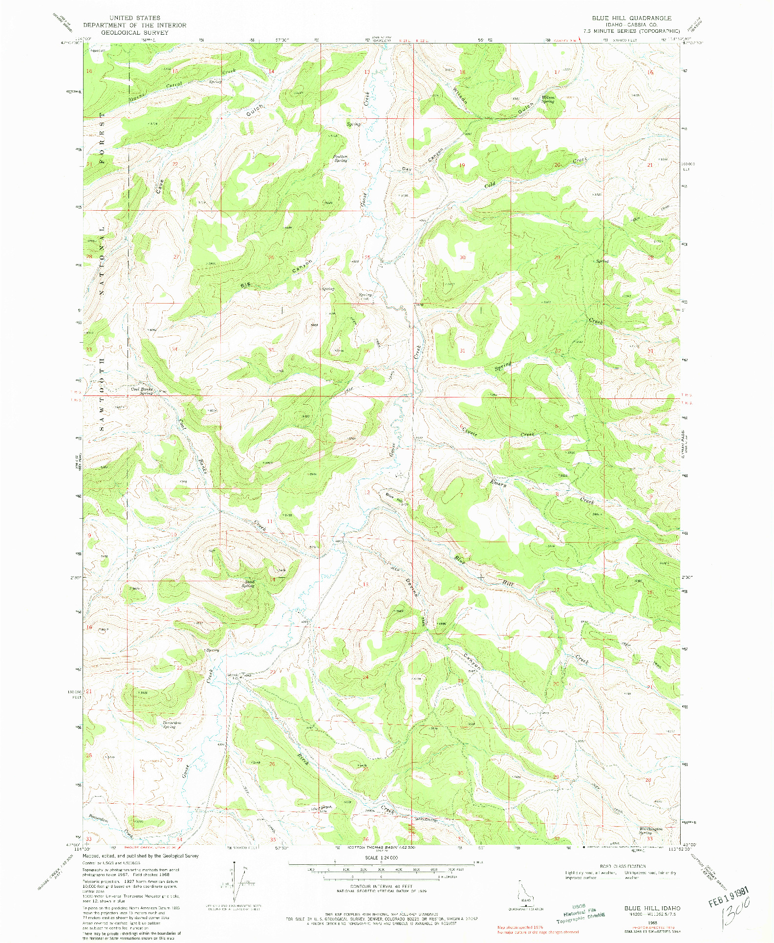 USGS 1:24000-SCALE QUADRANGLE FOR BLUE HILL, ID 1968