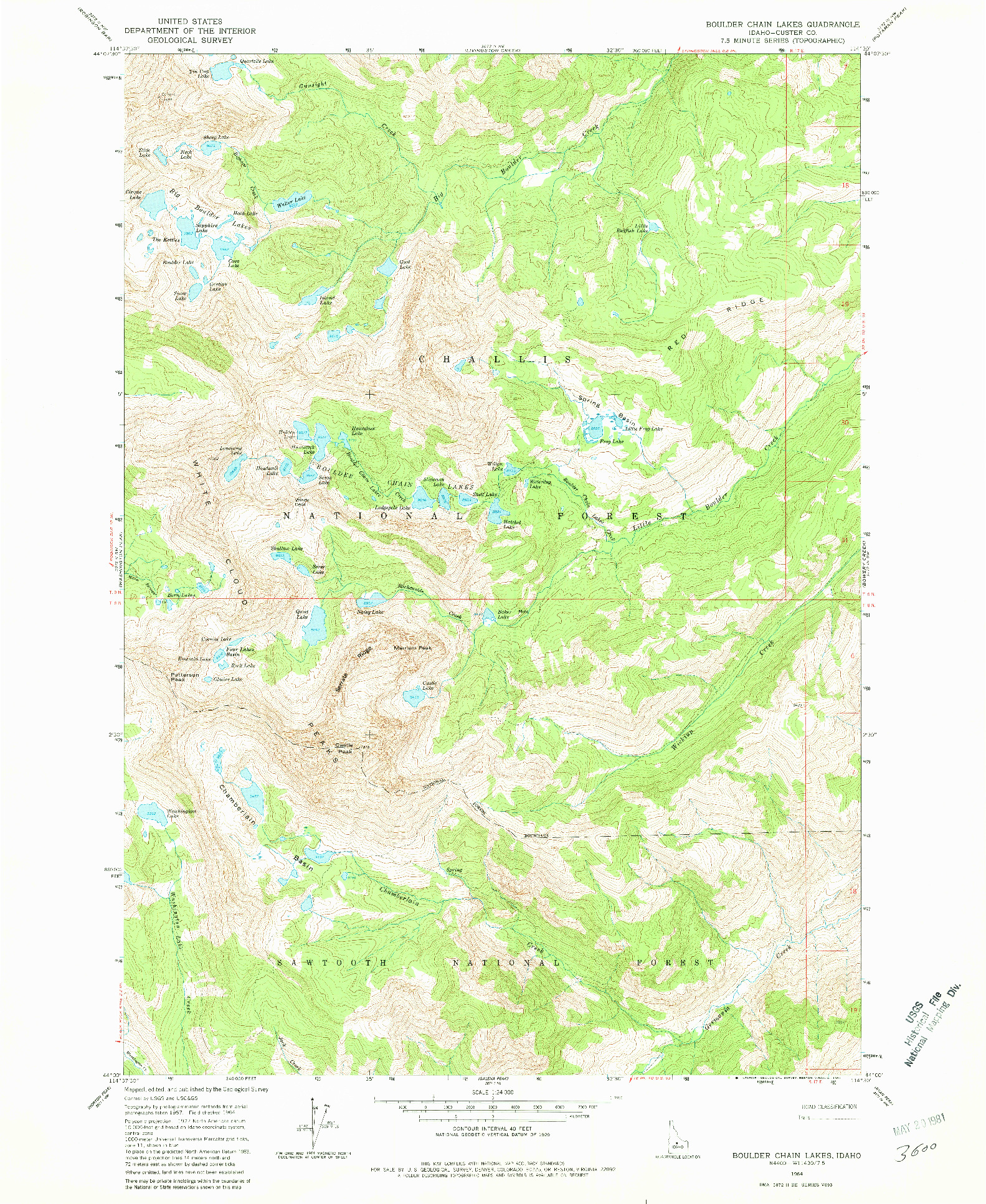 USGS 1:24000-SCALE QUADRANGLE FOR BOULDER CHAIN LAKES, ID 1964