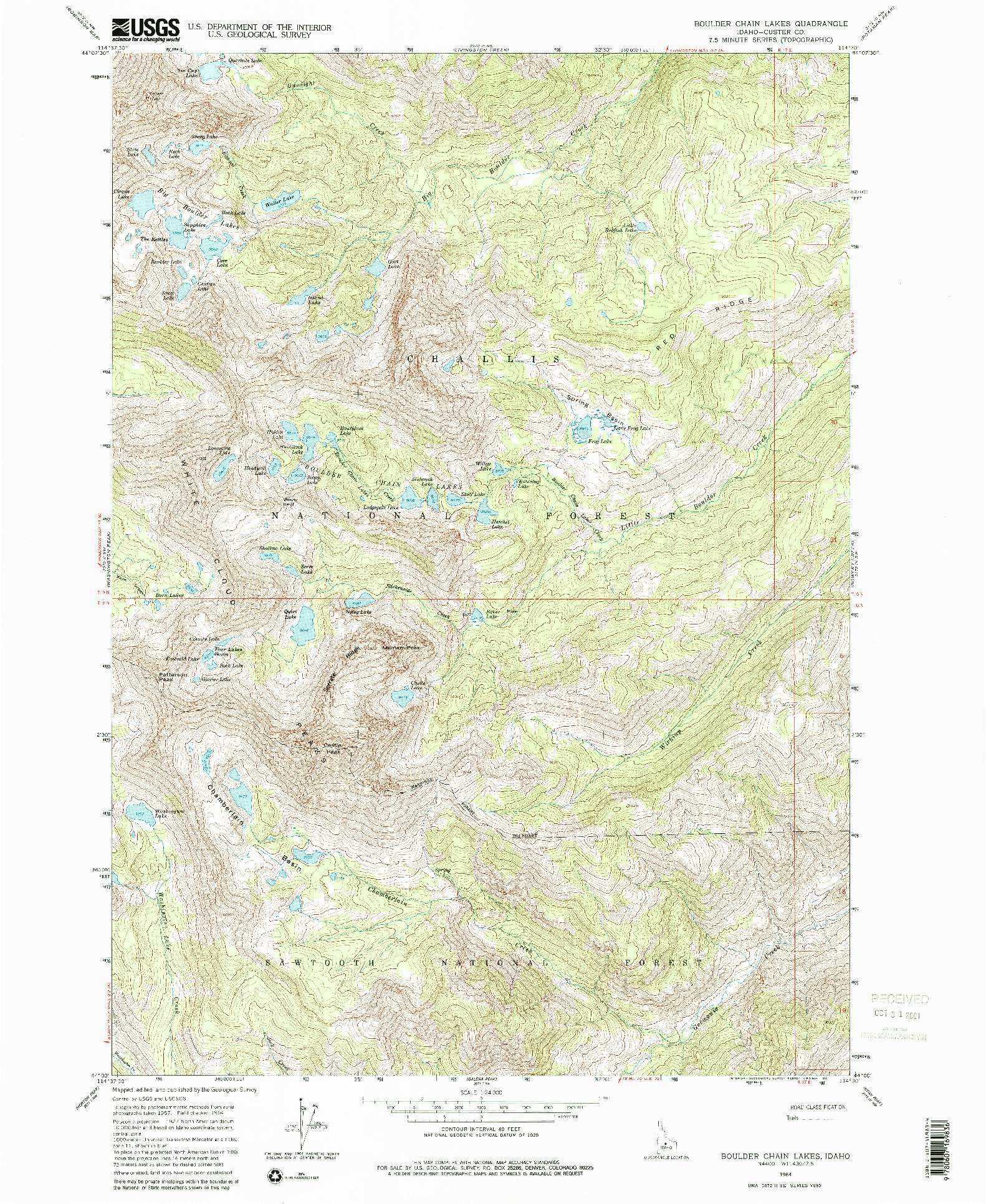 USGS 1:24000-SCALE QUADRANGLE FOR BOULDER CHAIN LAKES, ID 1964