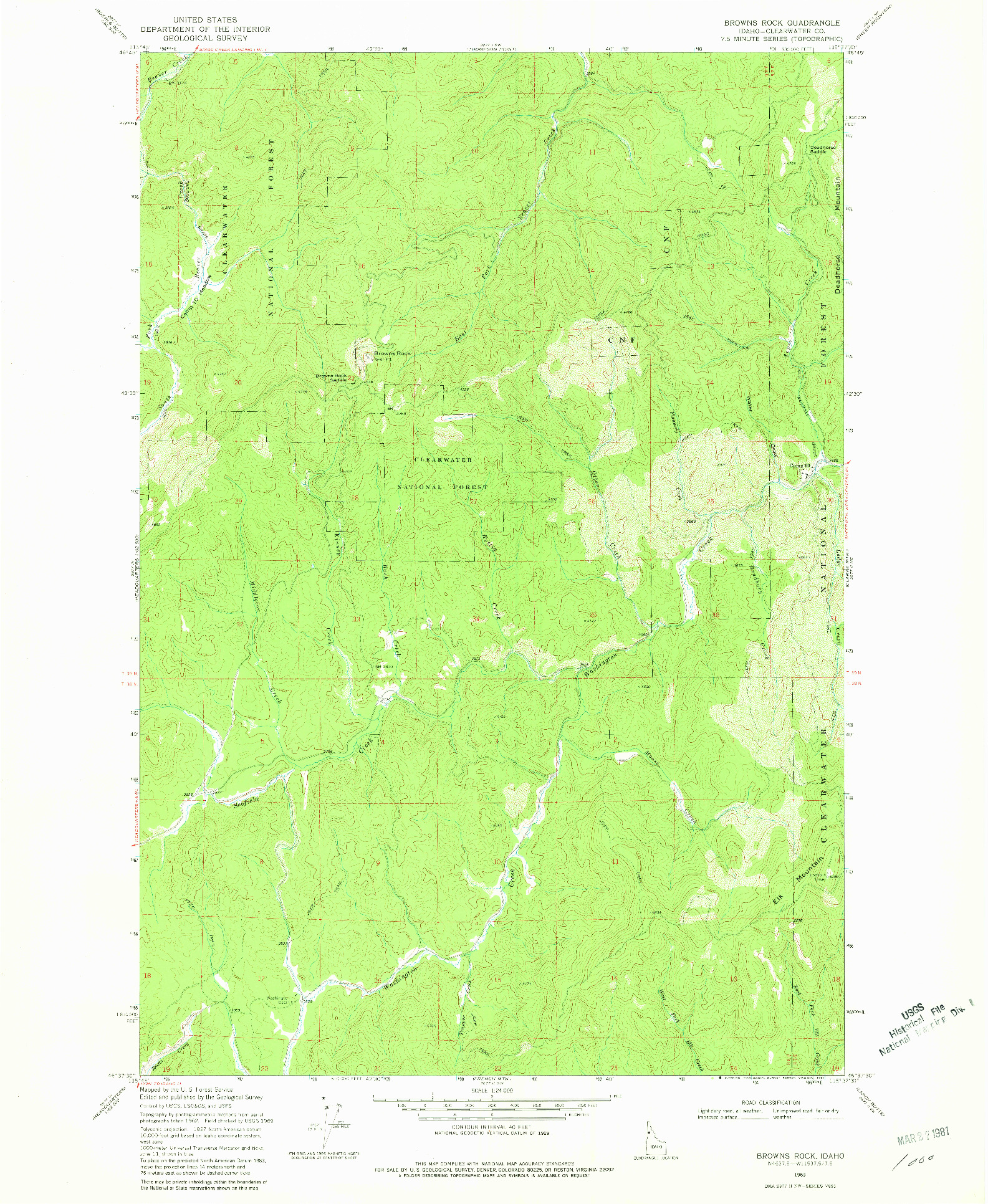 USGS 1:24000-SCALE QUADRANGLE FOR BROWNS ROCK, ID 1969