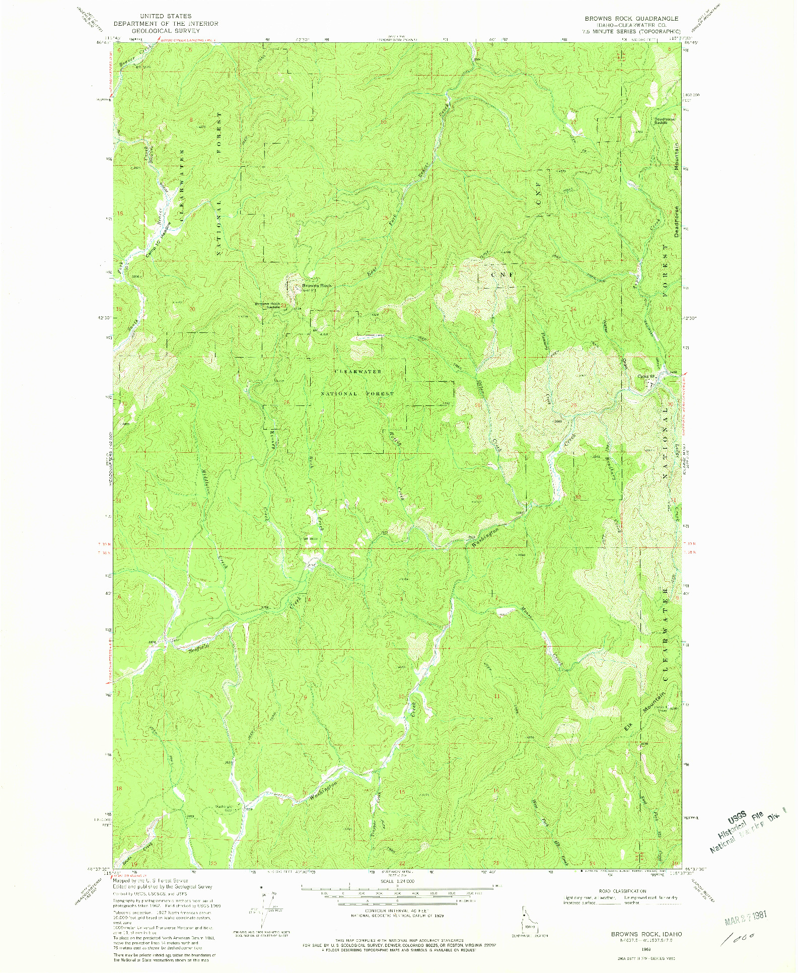 USGS 1:24000-SCALE QUADRANGLE FOR BROWNS ROCK, ID 1969