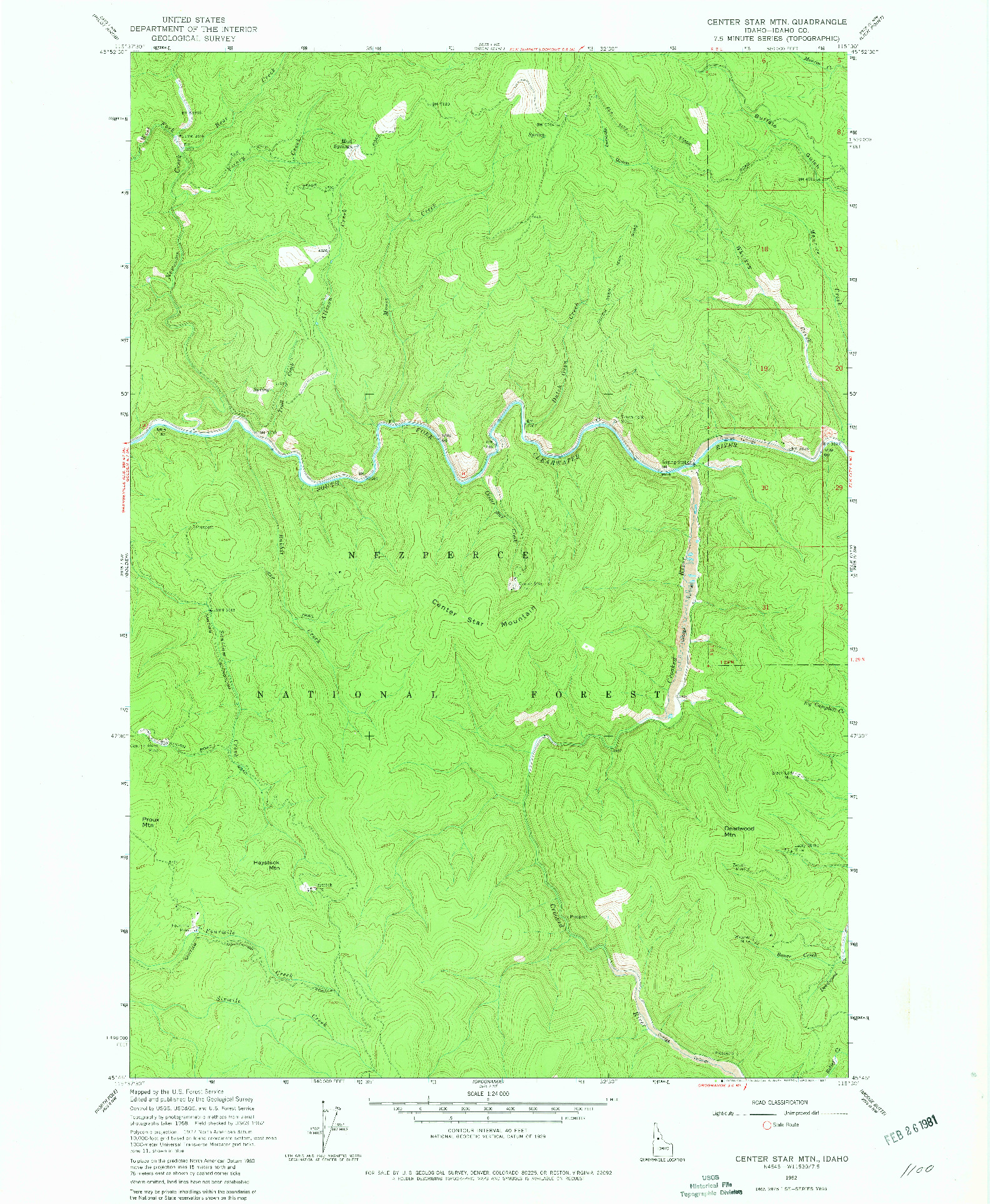 USGS 1:24000-SCALE QUADRANGLE FOR CENTER STAR MTN, ID 1962
