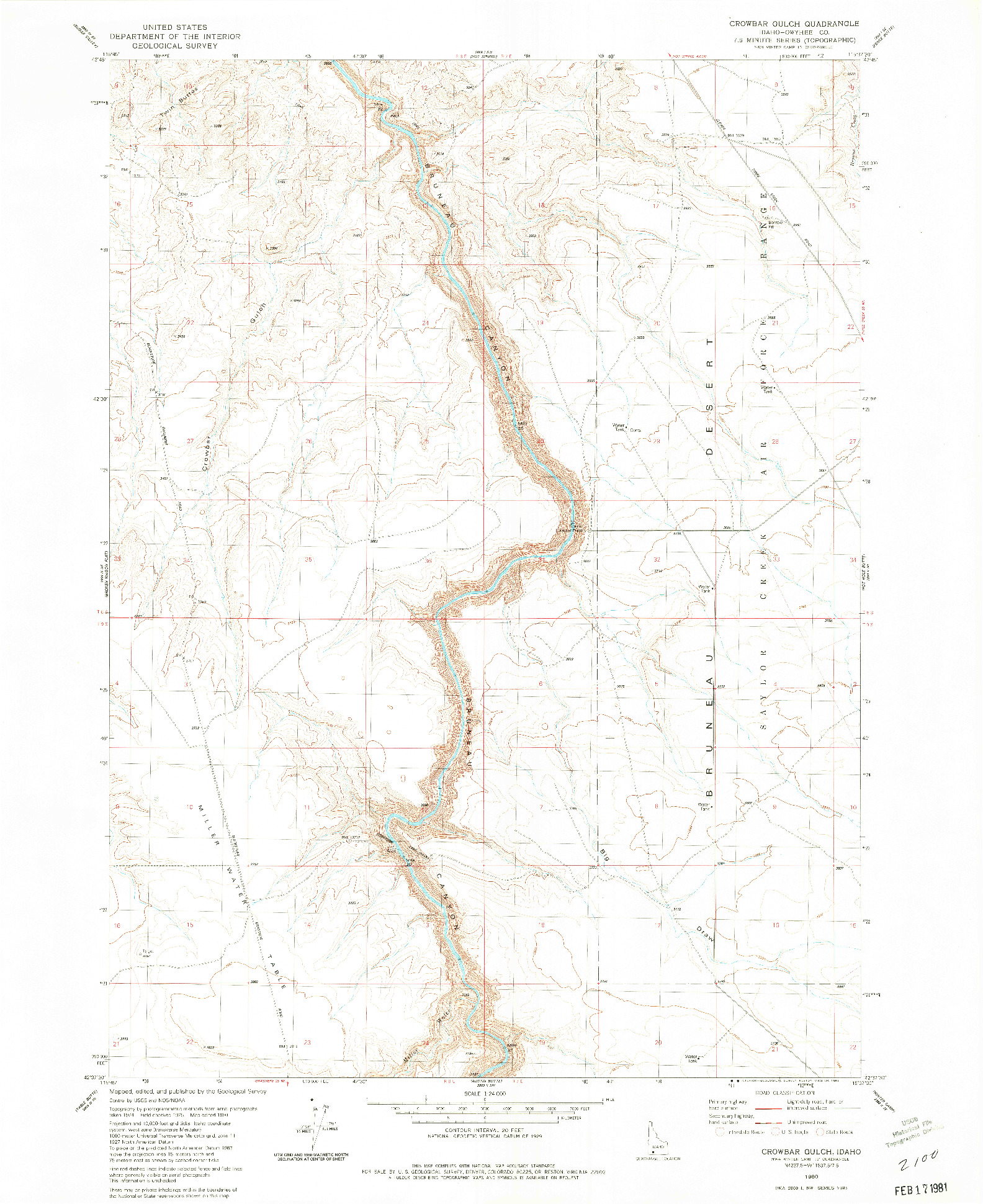USGS 1:24000-SCALE QUADRANGLE FOR CROWBAR GULCH, ID 1980