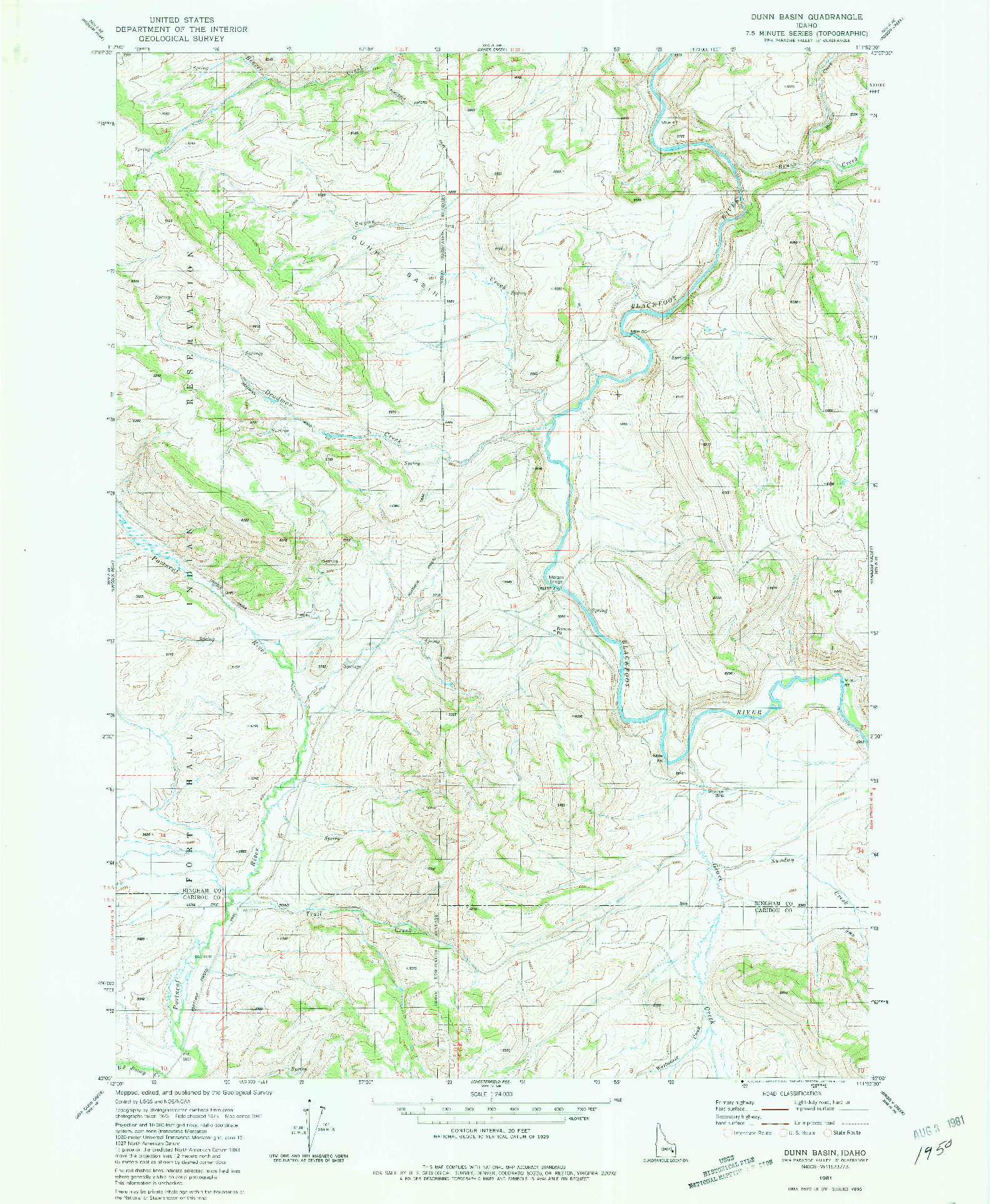 USGS 1:24000-SCALE QUADRANGLE FOR DUNN BASIN, ID 1981