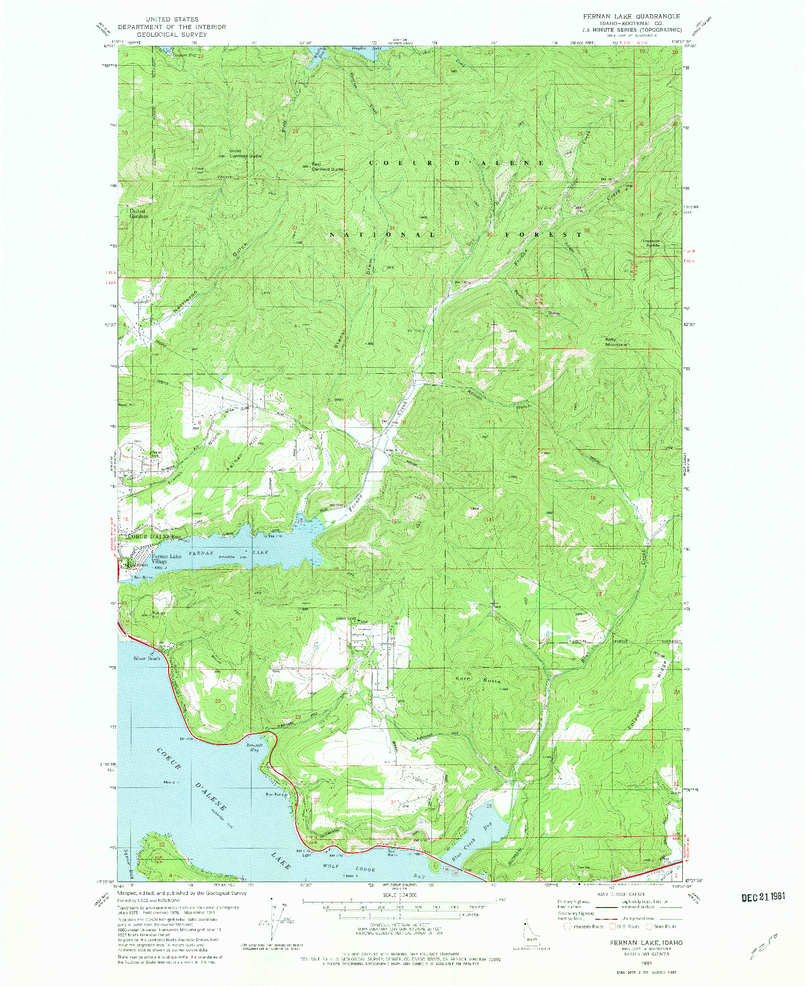 USGS 1:24000-SCALE QUADRANGLE FOR FERNAN LAKE, ID 1981