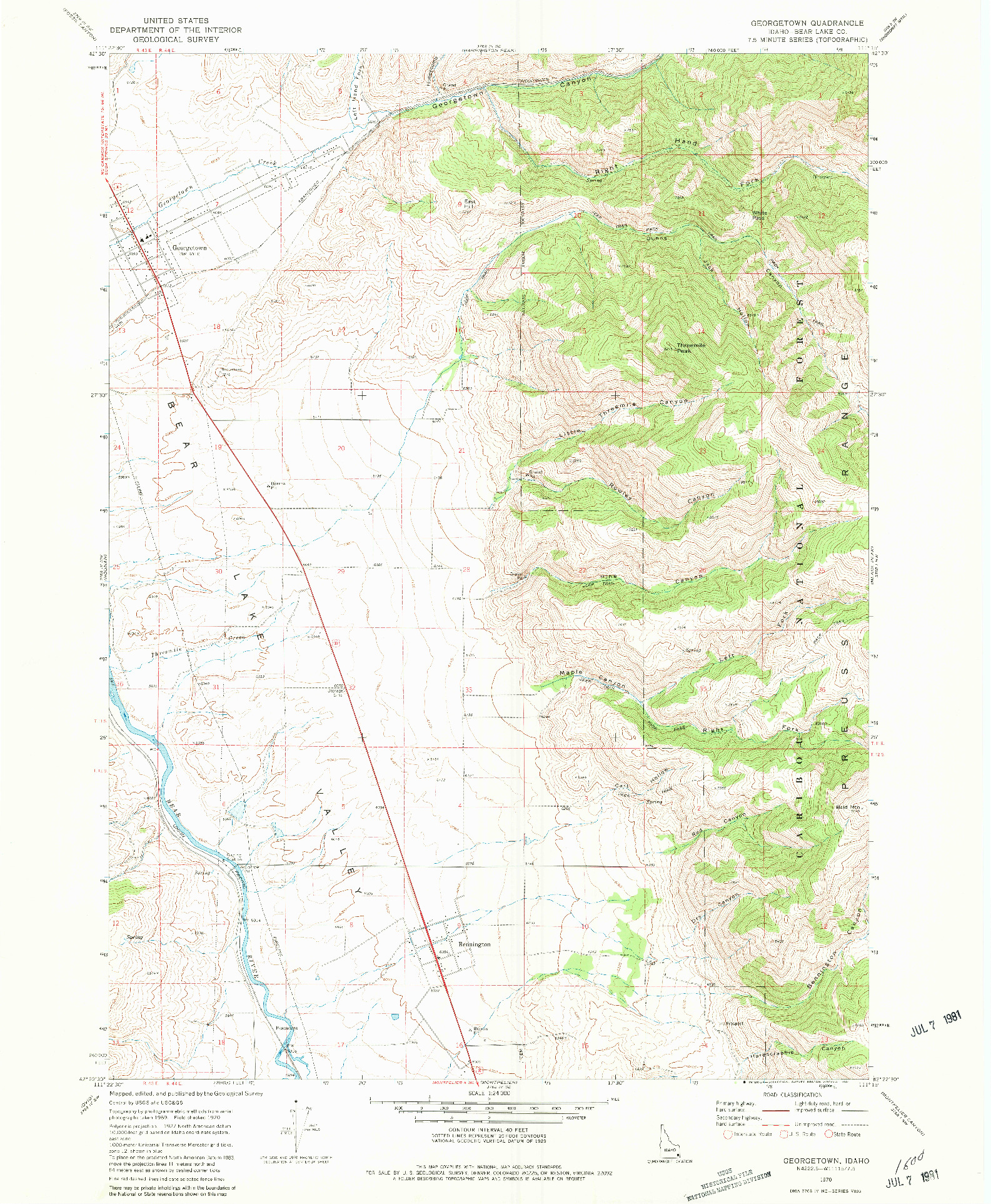 USGS 1:24000-SCALE QUADRANGLE FOR GEORGETOWN, ID 1970