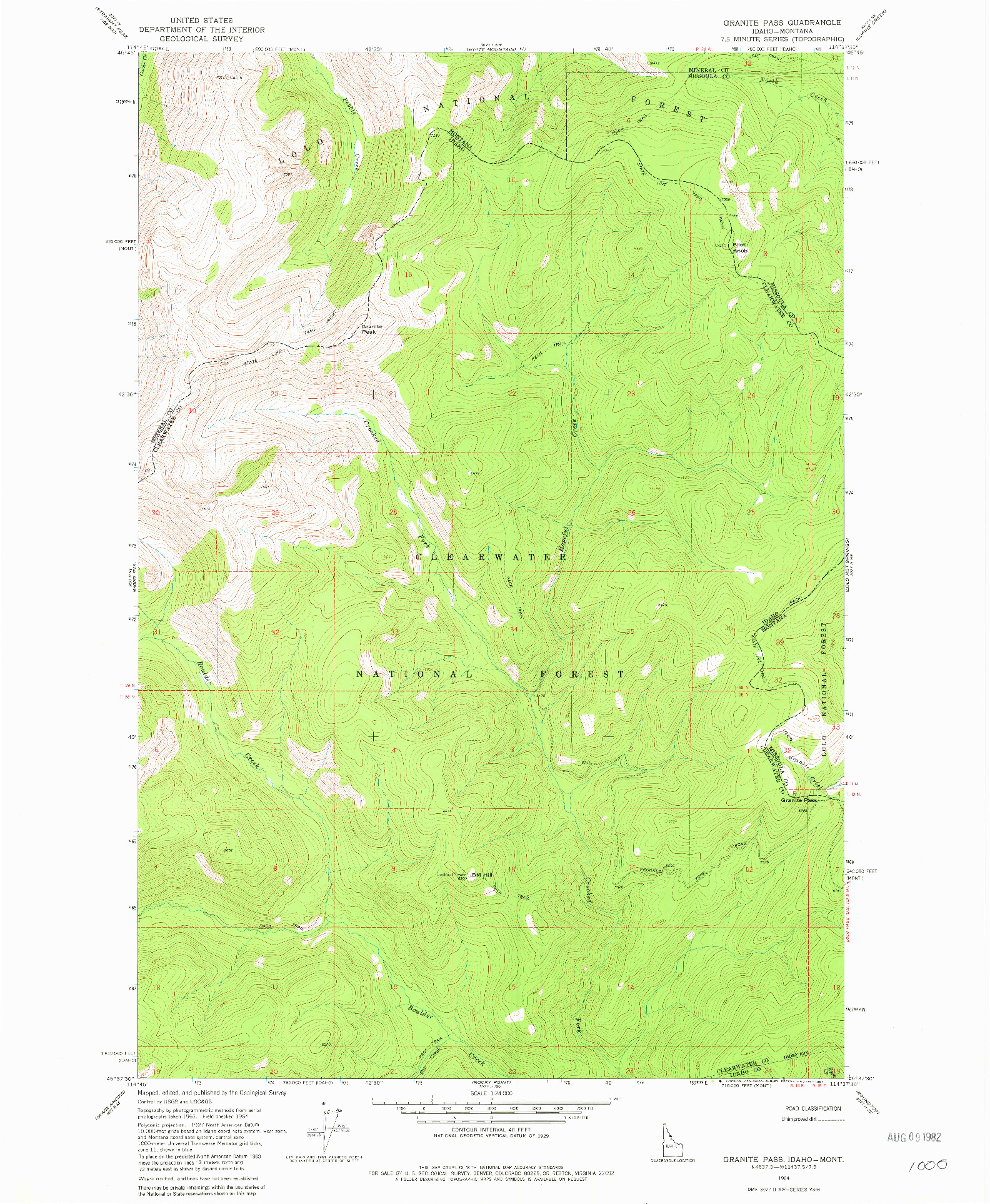 USGS 1:24000-SCALE QUADRANGLE FOR GRANITE PASS, ID 1964