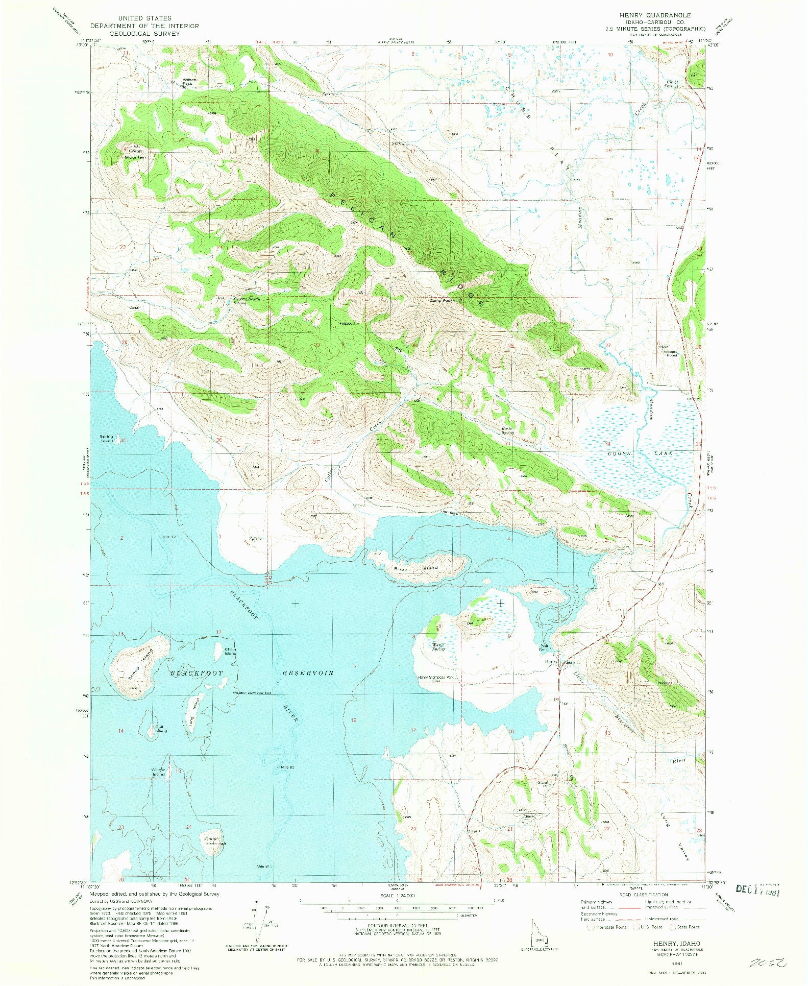 USGS 1:24000-SCALE QUADRANGLE FOR HENRY, ID 1981