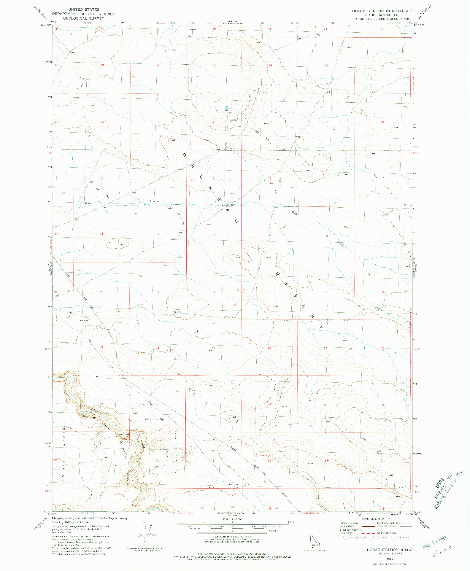 USGS 1:24000-SCALE QUADRANGLE FOR HODGE STATION, ID 1980