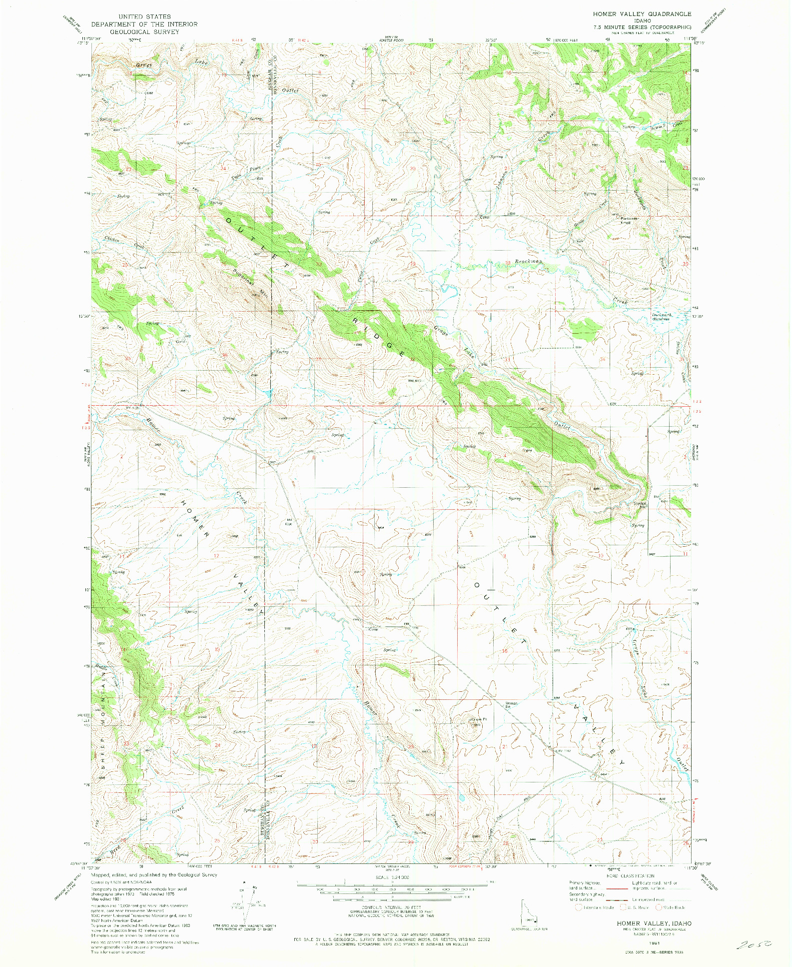 USGS 1:24000-SCALE QUADRANGLE FOR HOMER VALLEY, ID 1981