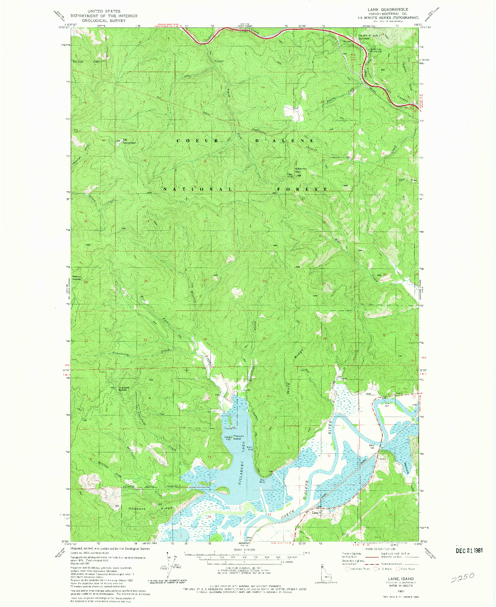 USGS 1:24000-SCALE QUADRANGLE FOR LANE, ID 1981