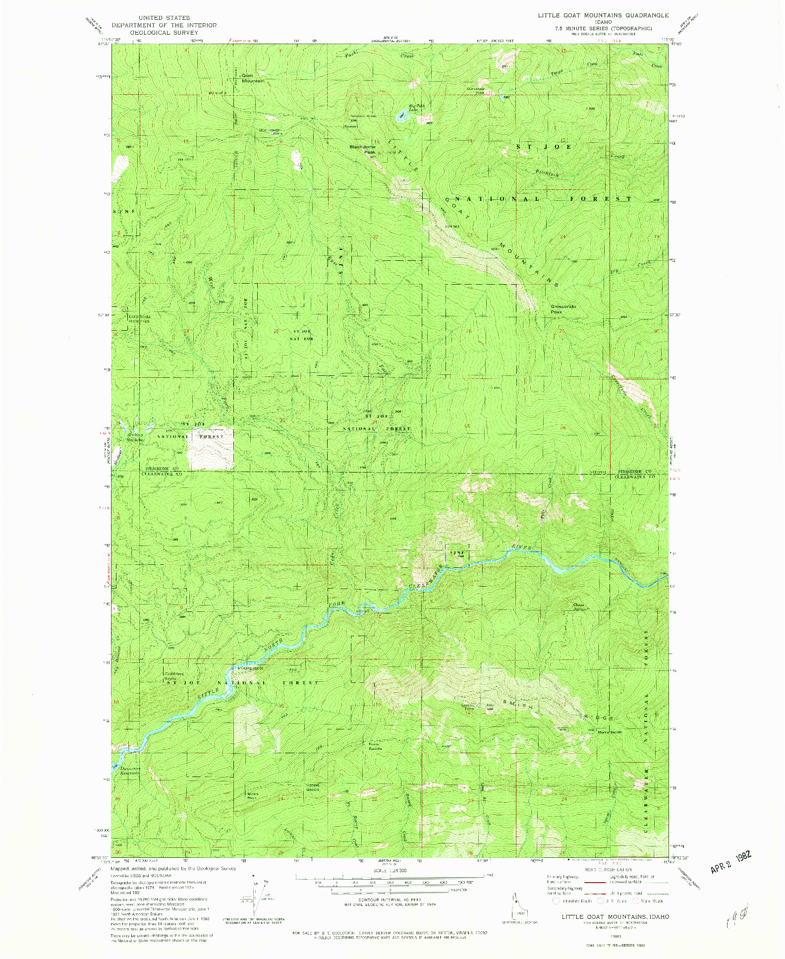 USGS 1:24000-SCALE QUADRANGLE FOR LITTLE GOAT MOUNTAINS, ID 1981