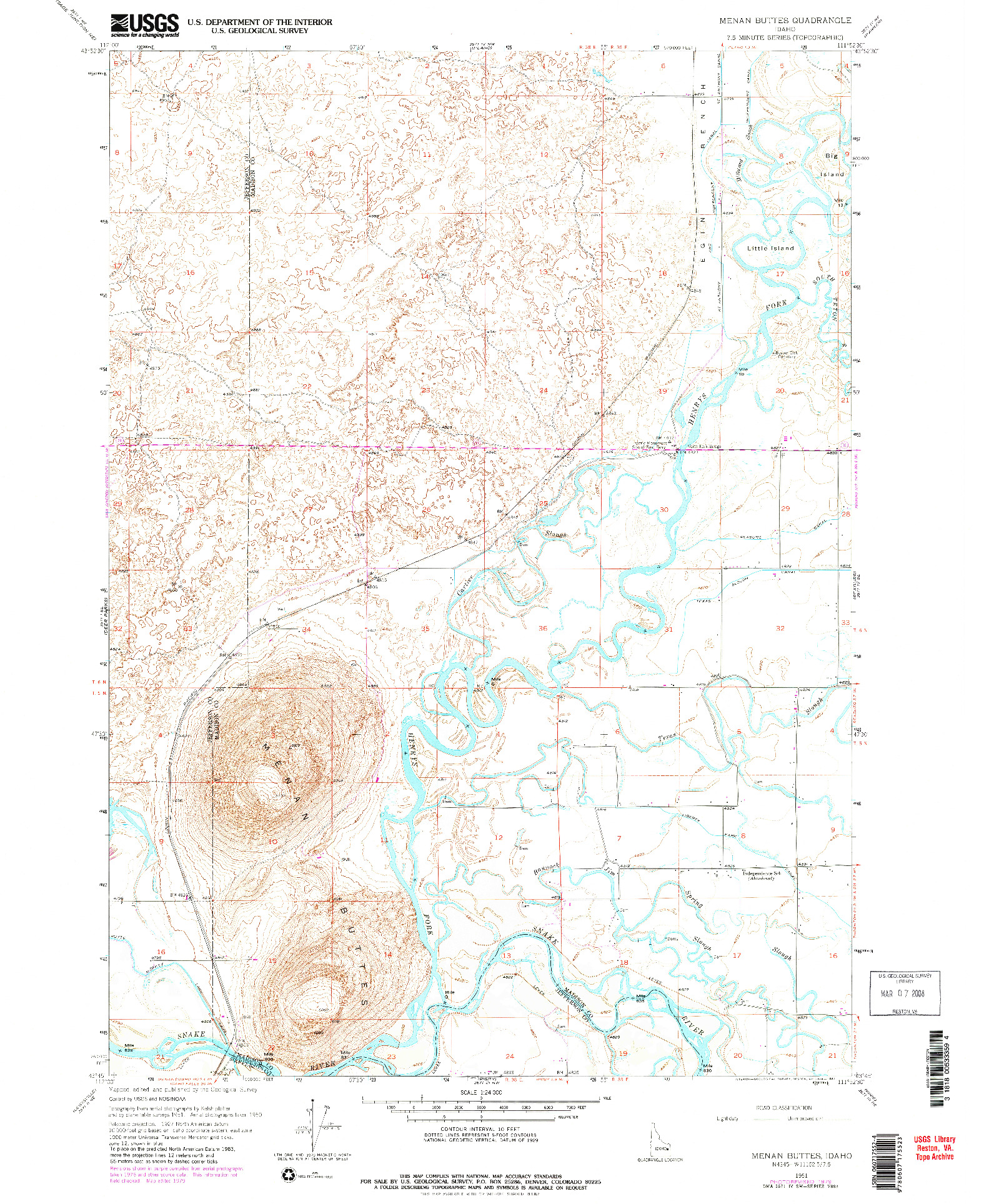 USGS 1:24000-SCALE QUADRANGLE FOR MENAN BUTTES, ID 1951