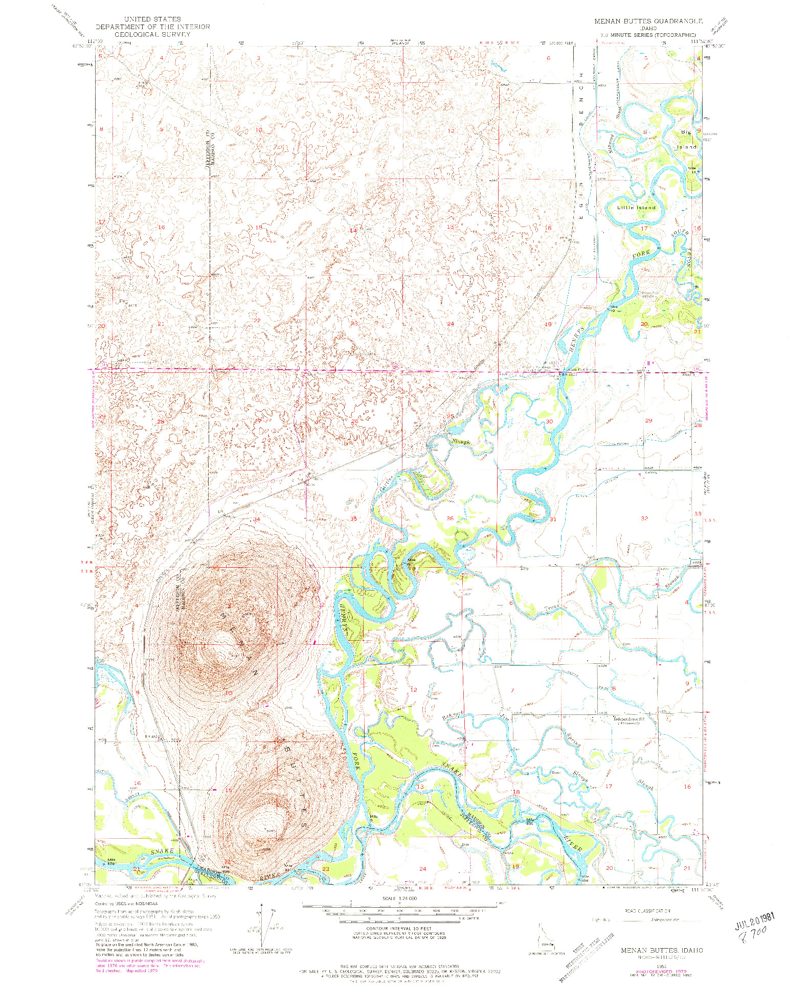 USGS 1:24000-SCALE QUADRANGLE FOR MENAN BUTTES, ID 1951