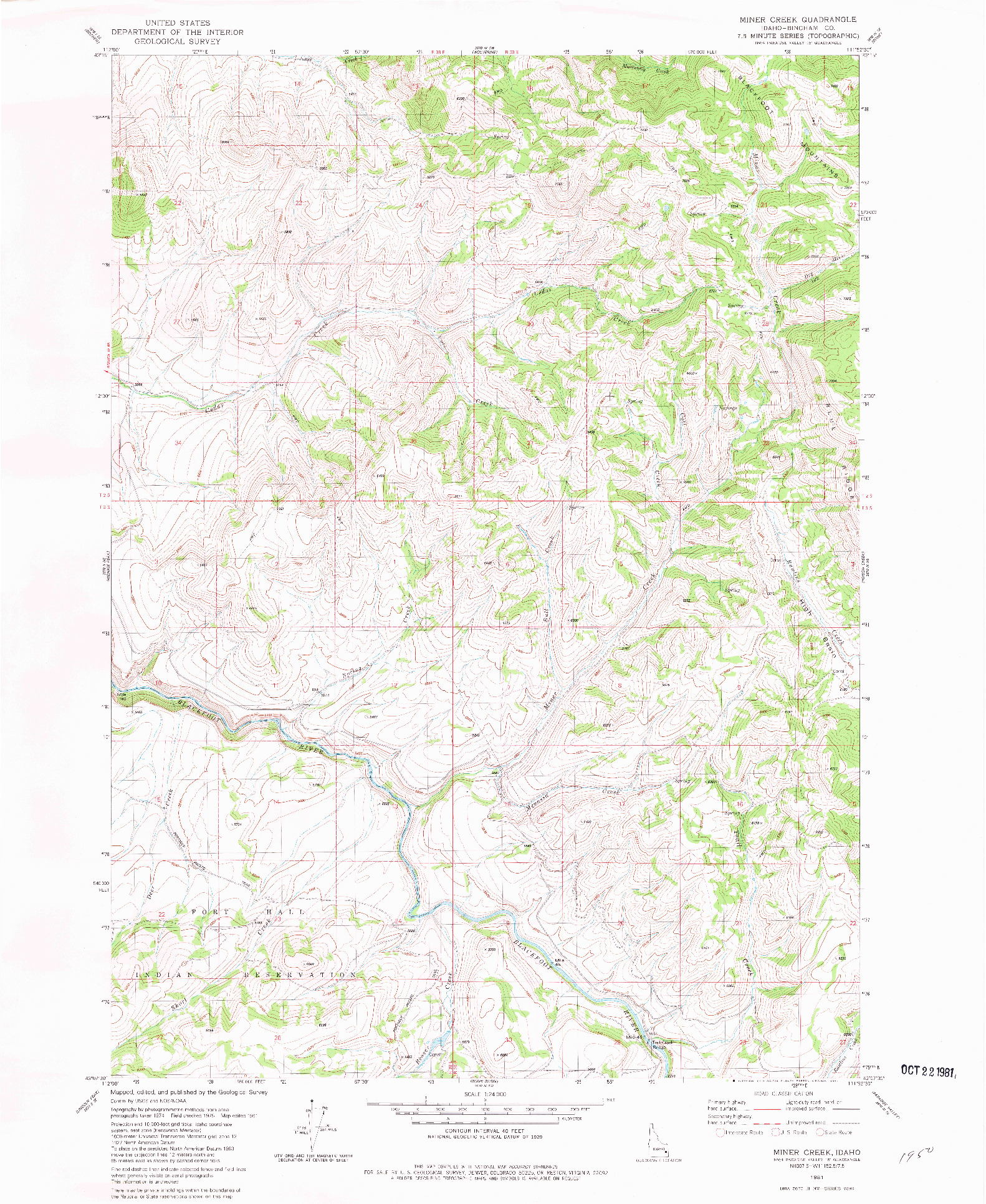 USGS 1:24000-SCALE QUADRANGLE FOR MINER CREEK, ID 1981