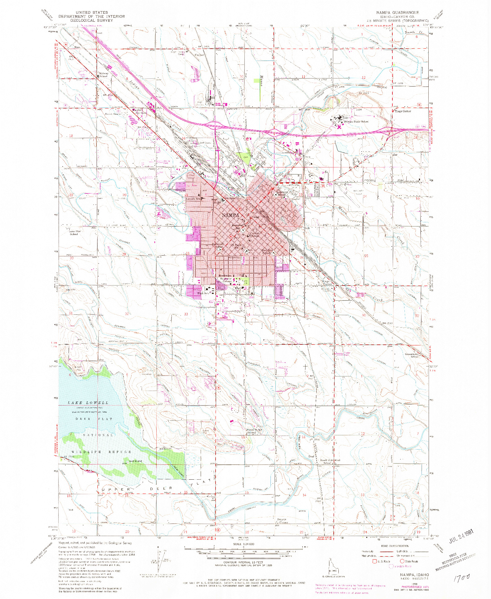 USGS 1:24000-SCALE QUADRANGLE FOR NAMPA, ID 1958