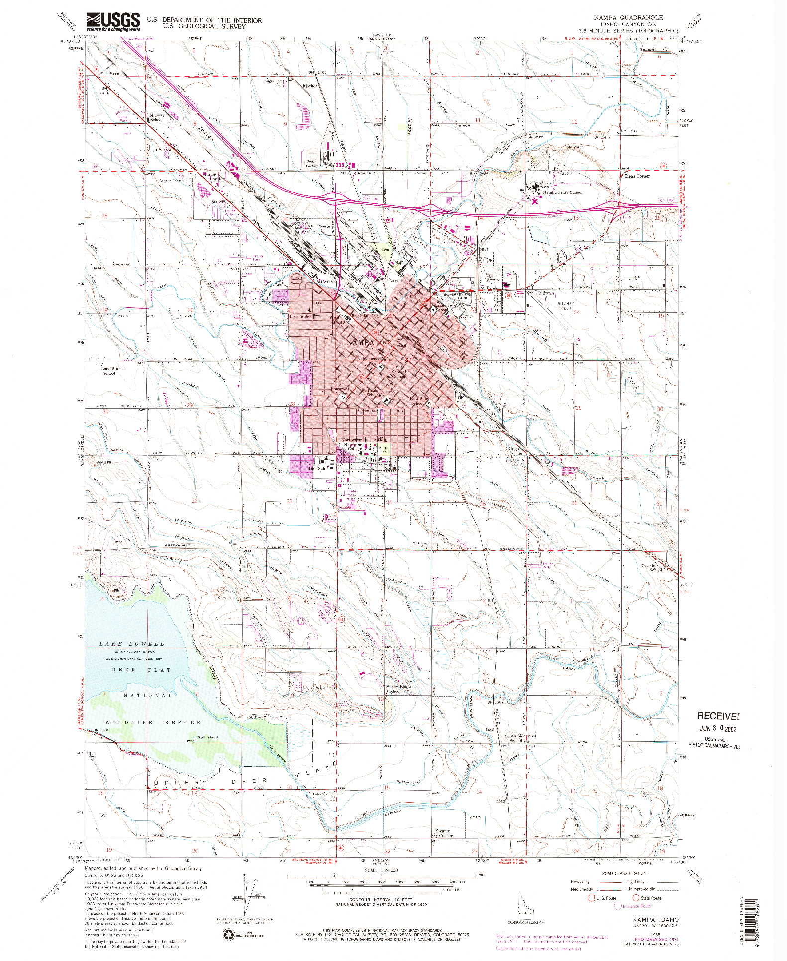 USGS 1:24000-SCALE QUADRANGLE FOR NAMPA, ID 1958