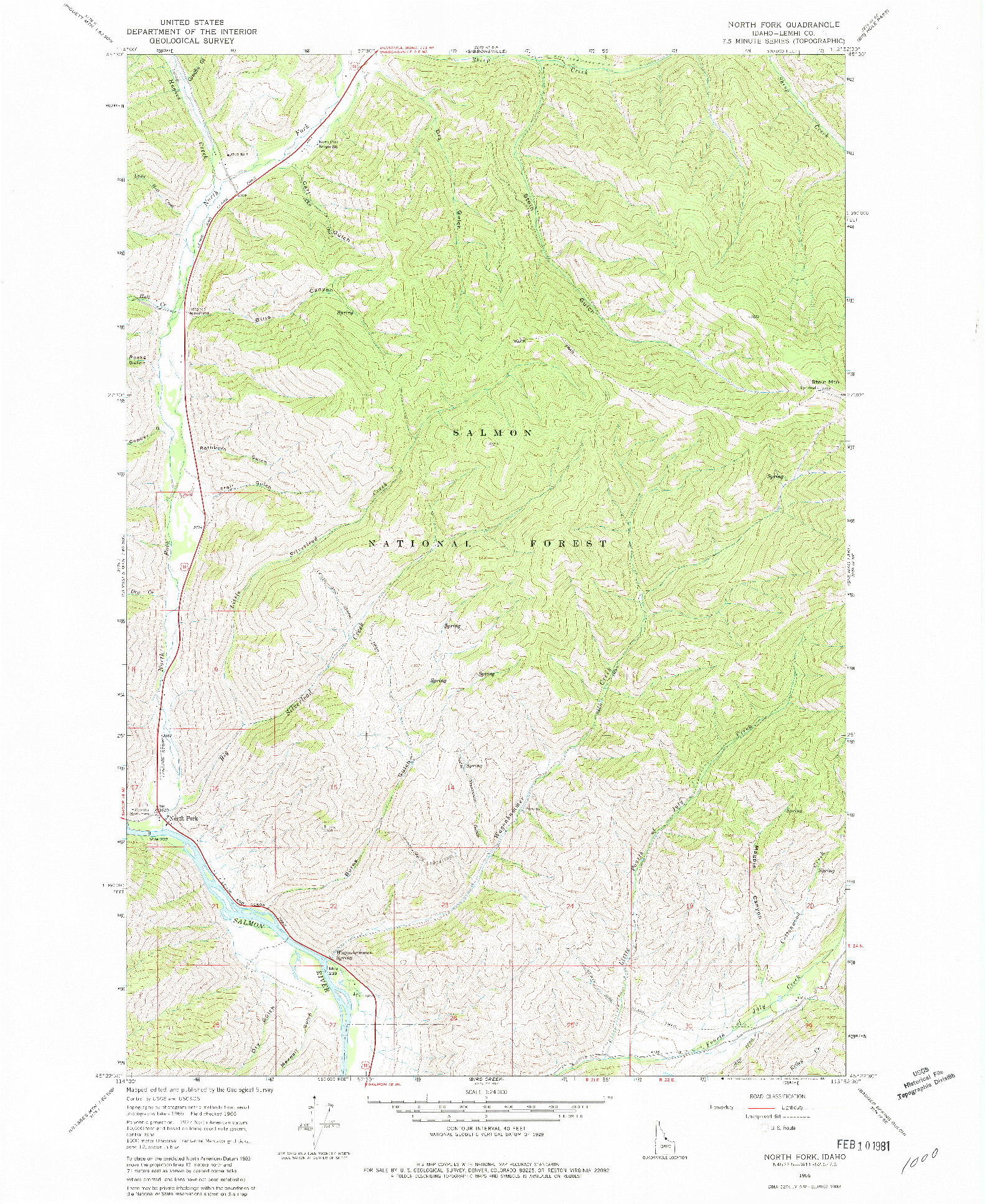 USGS 1:24000-SCALE QUADRANGLE FOR NORTH FORK, ID 1966