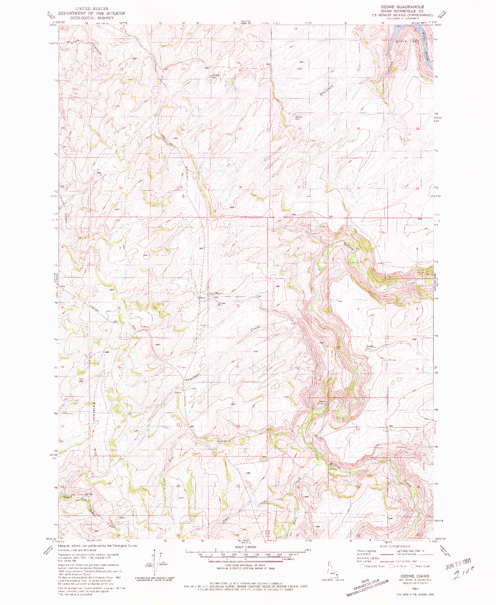 USGS 1:24000-SCALE QUADRANGLE FOR OZONE, ID 1981