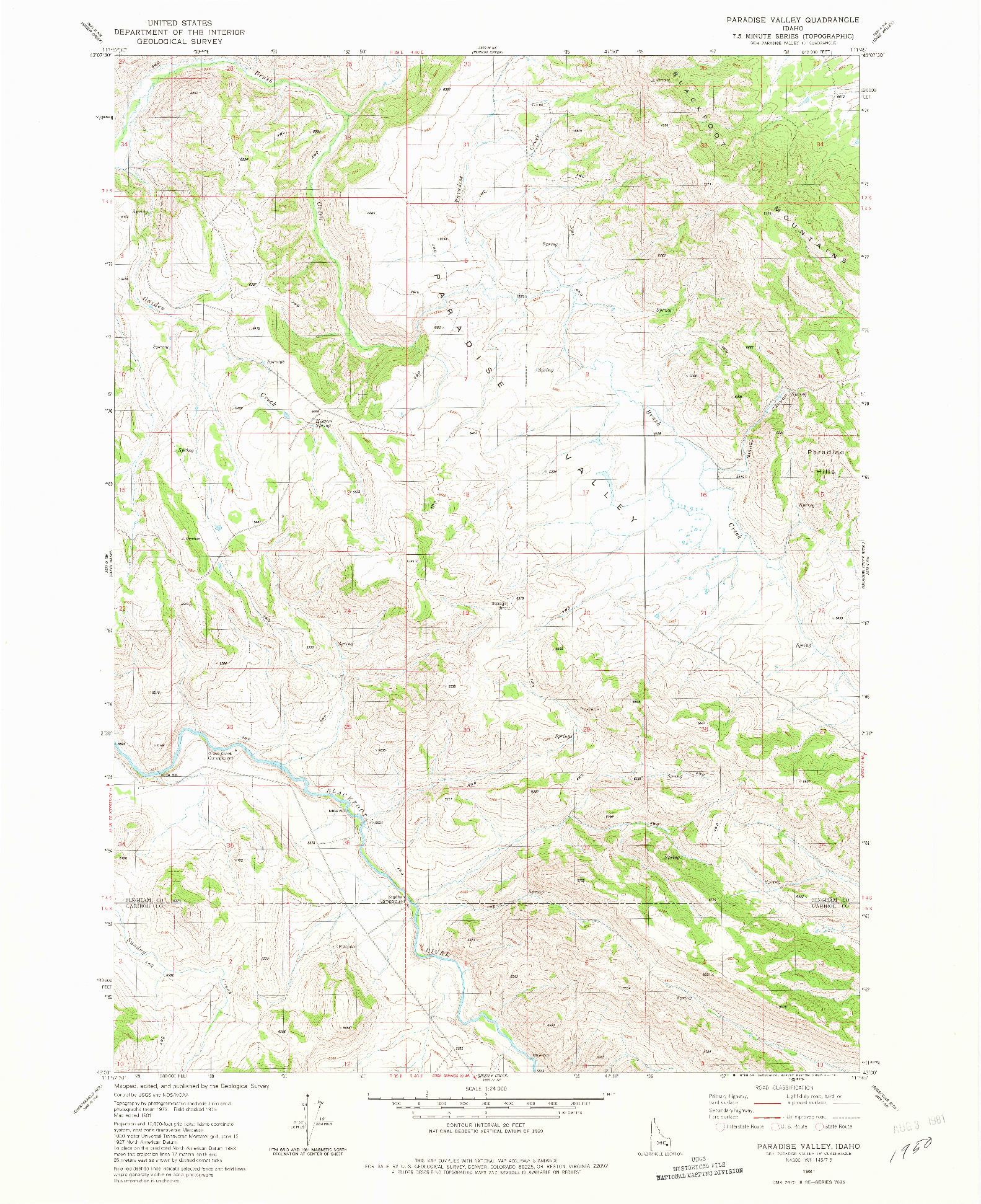 USGS 1:24000-SCALE QUADRANGLE FOR PARADISE VALLEY, ID 1981