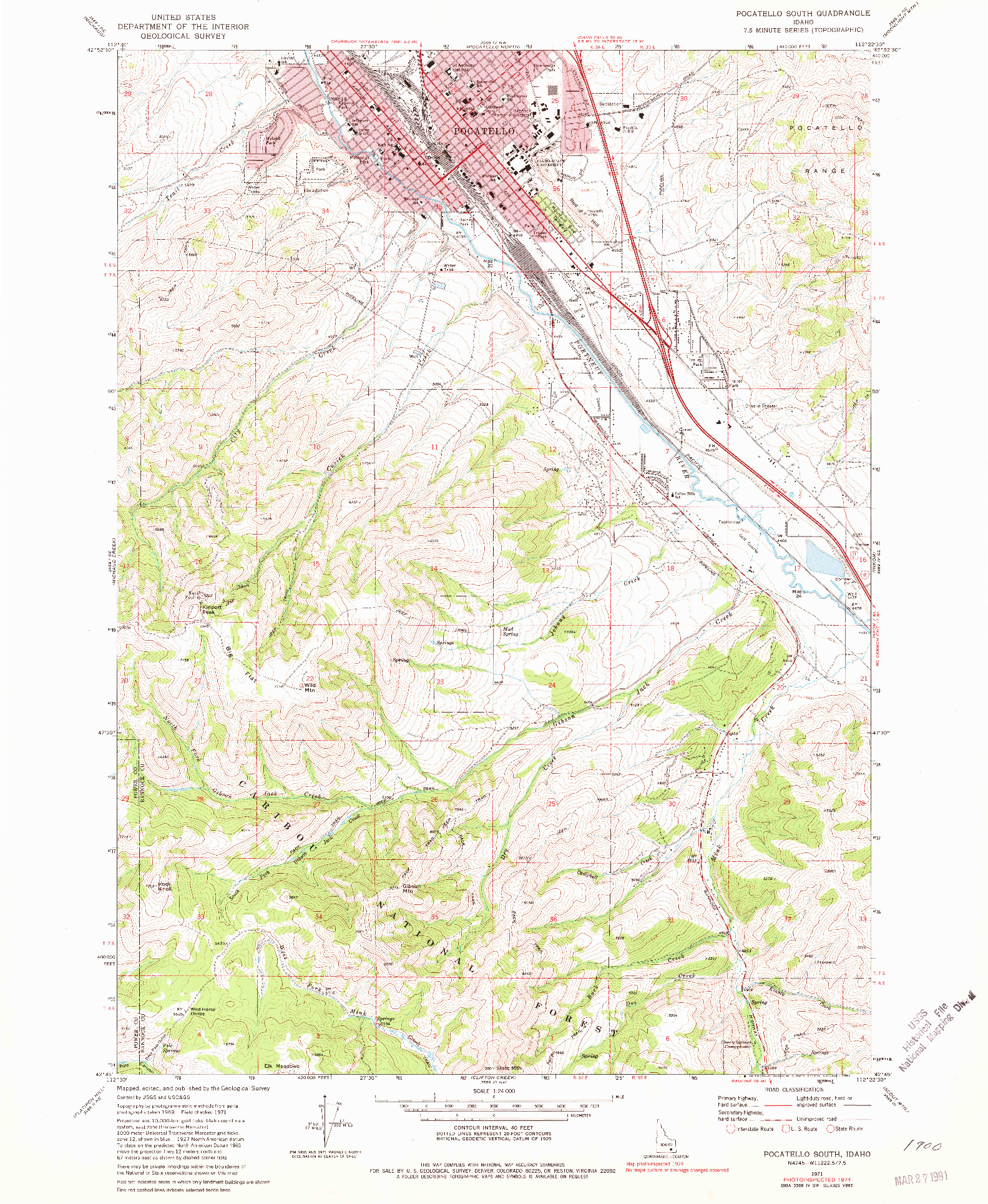 USGS 1:24000-SCALE QUADRANGLE FOR POCATELLO SOUTH, ID 1971