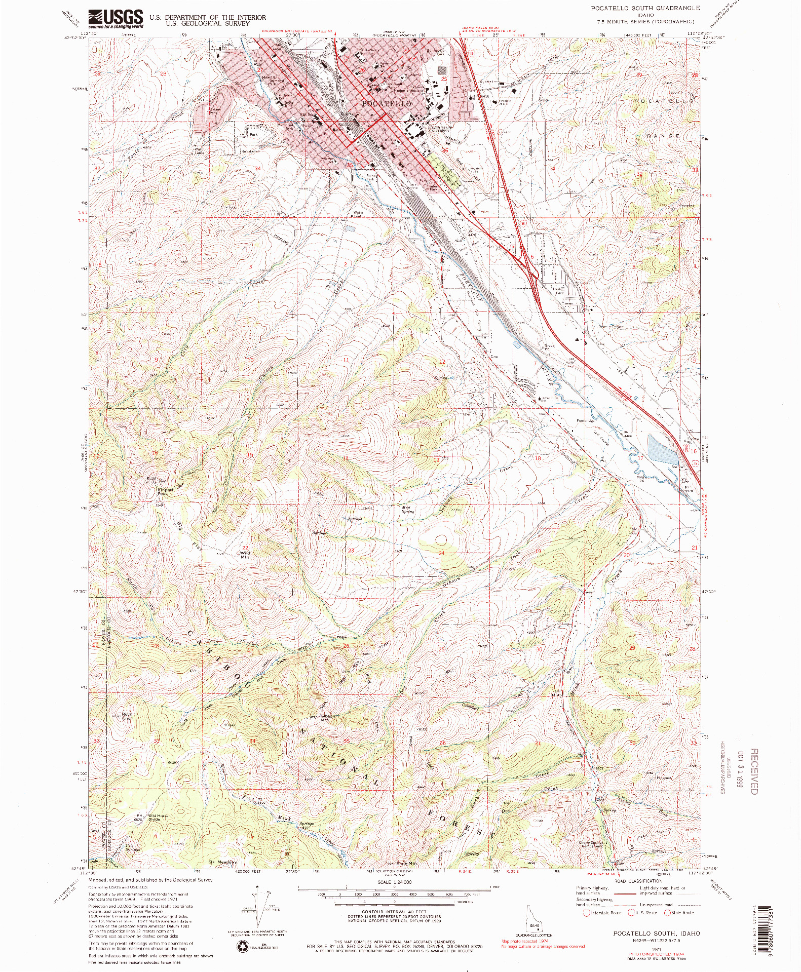 USGS 1:24000-SCALE QUADRANGLE FOR POCATELLO SOUTH, ID 1971