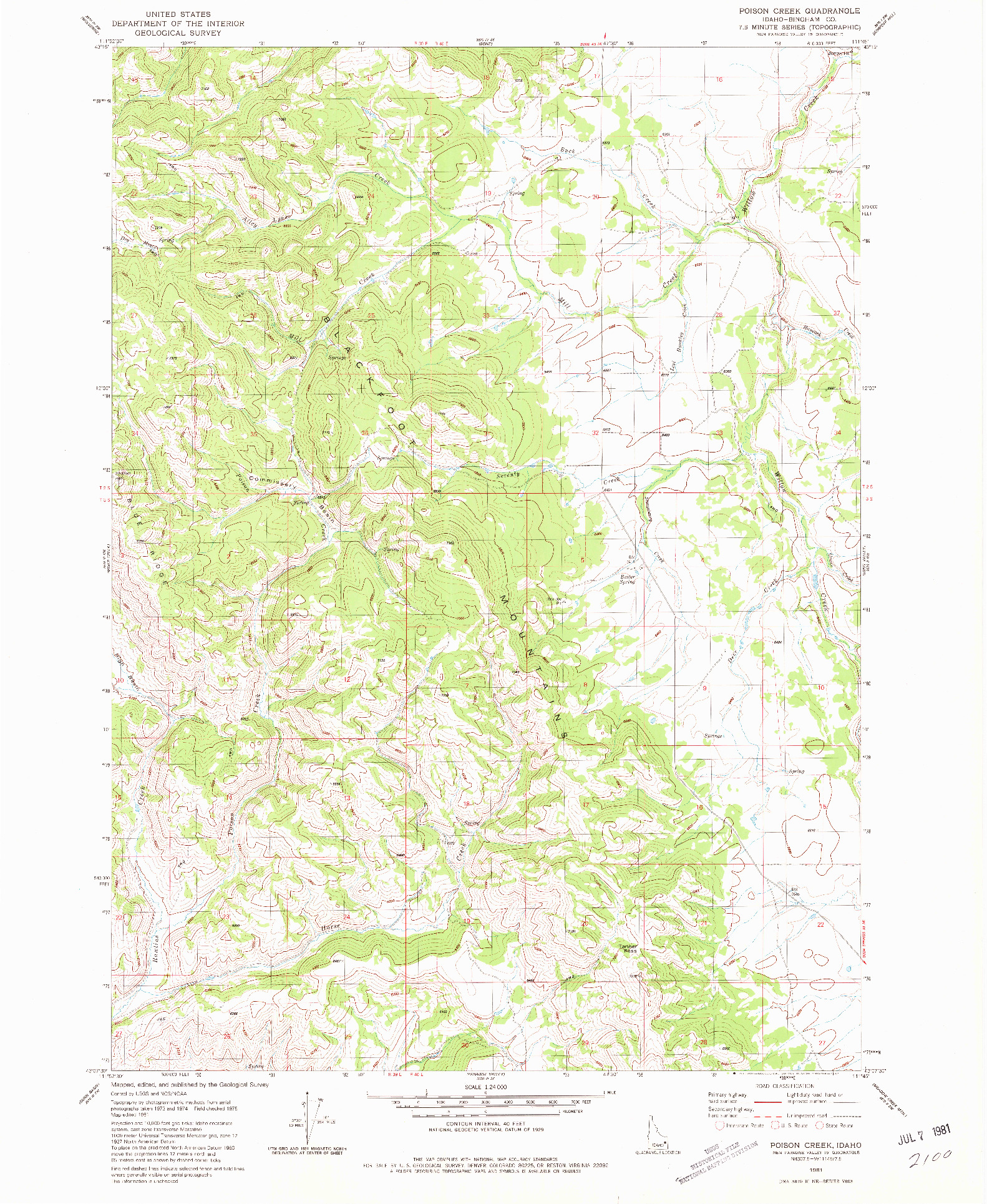 USGS 1:24000-SCALE QUADRANGLE FOR POISON CREEK, ID 1981