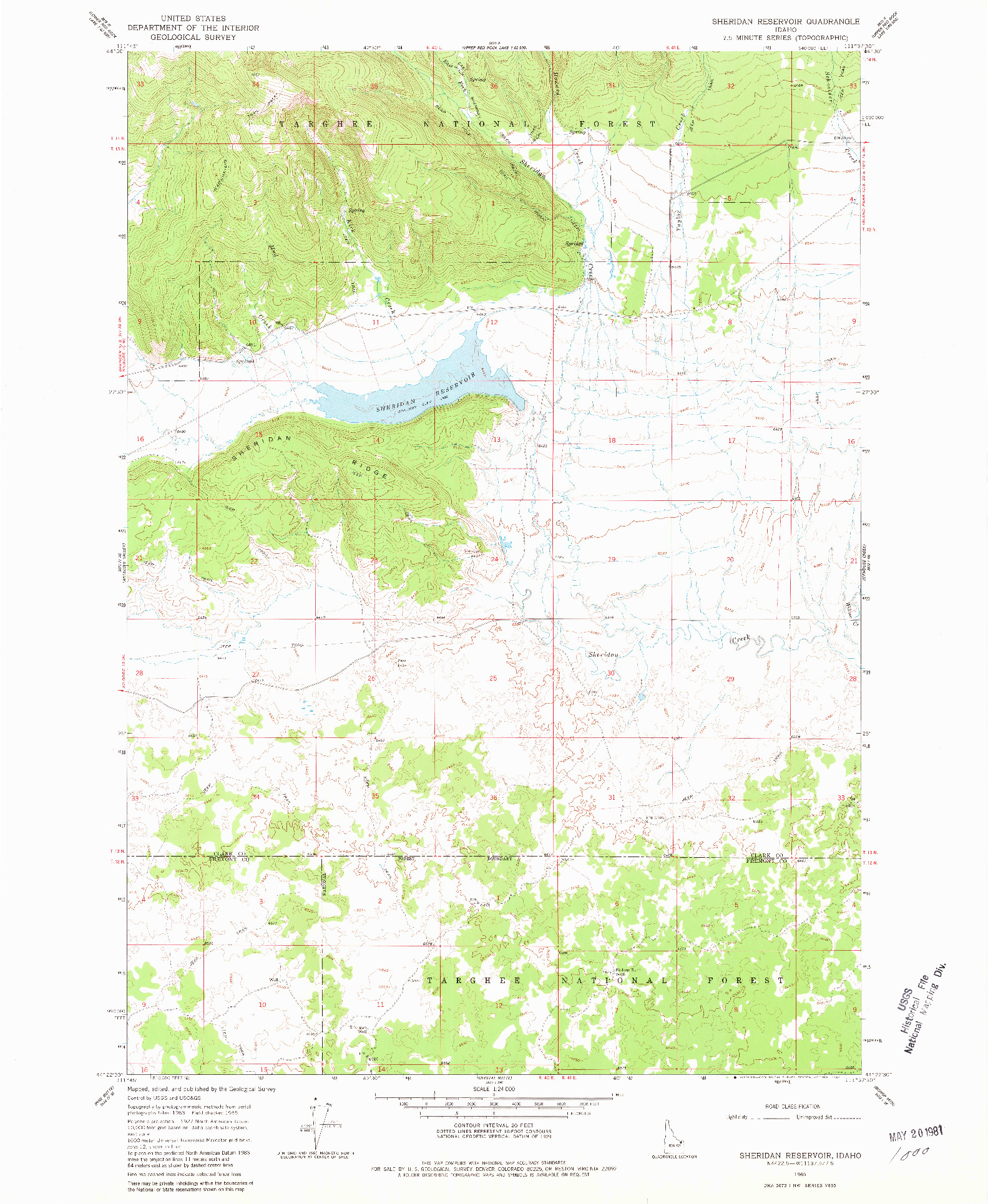 USGS 1:24000-SCALE QUADRANGLE FOR SHERIDAN RESERVOIR, ID 1965