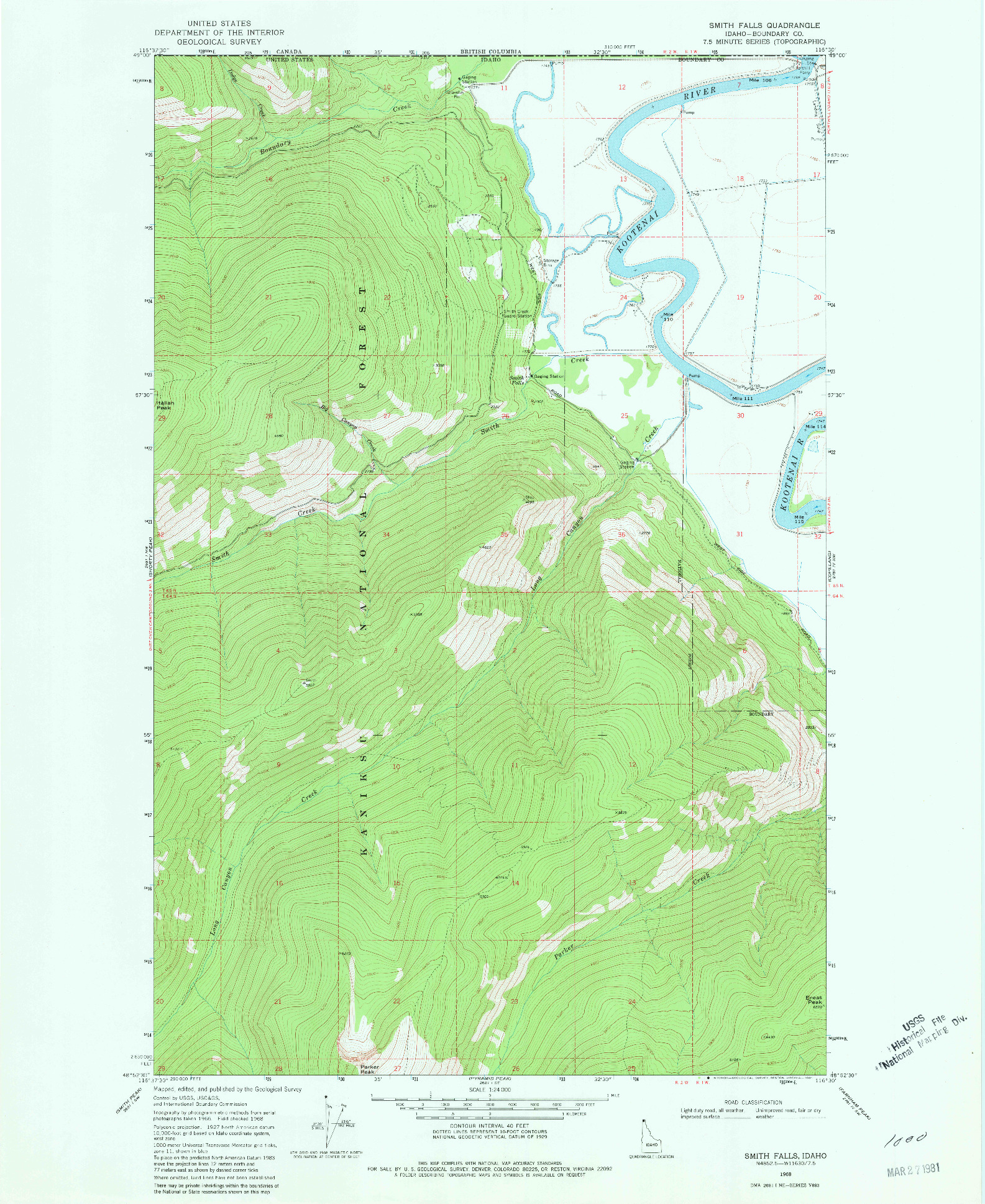 USGS 1:24000-SCALE QUADRANGLE FOR SMITH FALLS, ID 1968